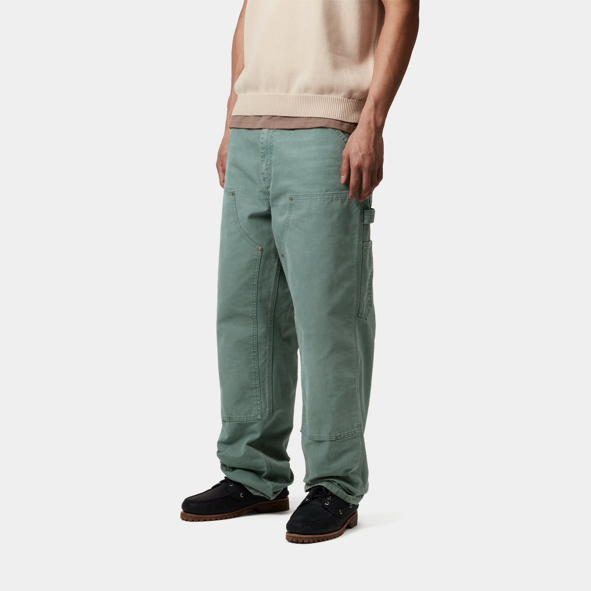 Double Knee Work Pants - Durable Stone Canvas Fabric in Silver Pine Color | Perfect for Construction, Hiking & Outdoor Activities