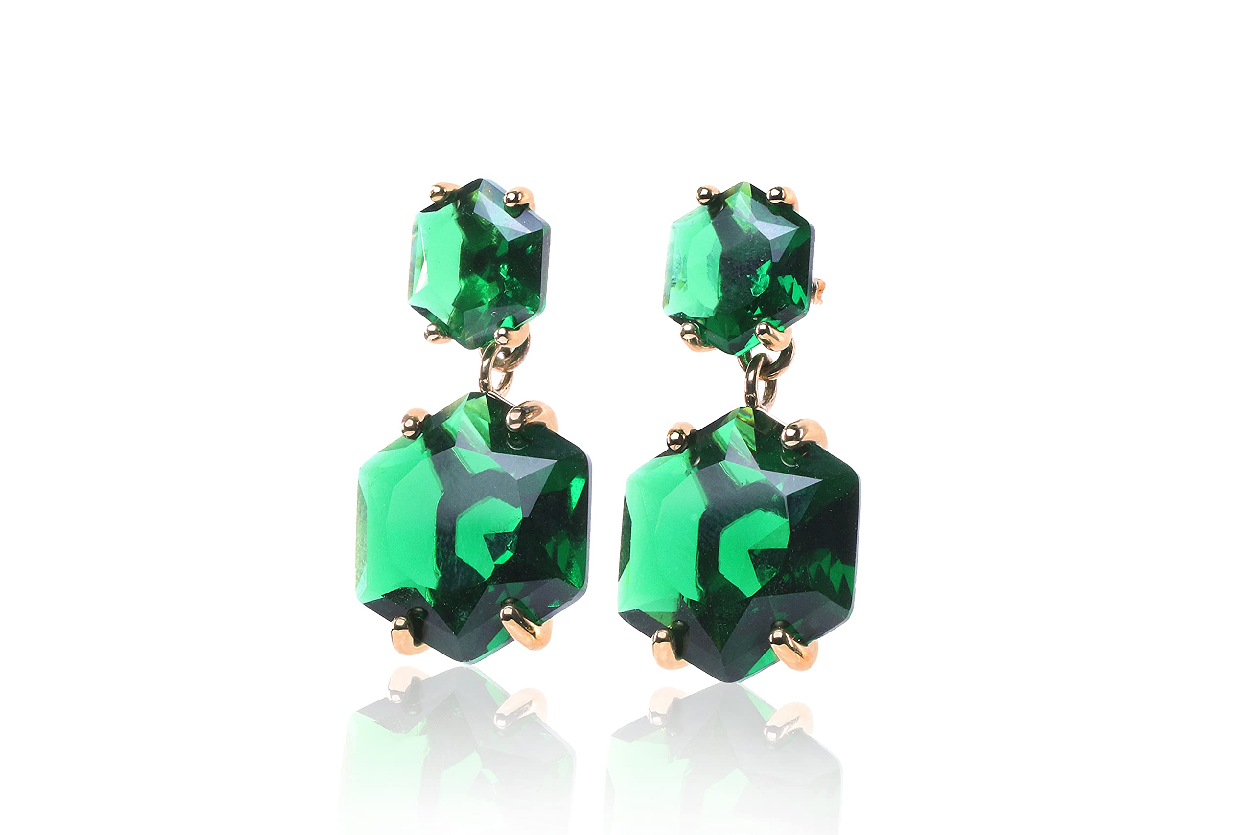 Hexagon Emerald Earrings for Women - May Birthstone Dangle Earrings, Handmade Bridal & Statement Jewelry - Customizable Artisan Jewelry | Perfect for Weddings, Parties & Special Occasions