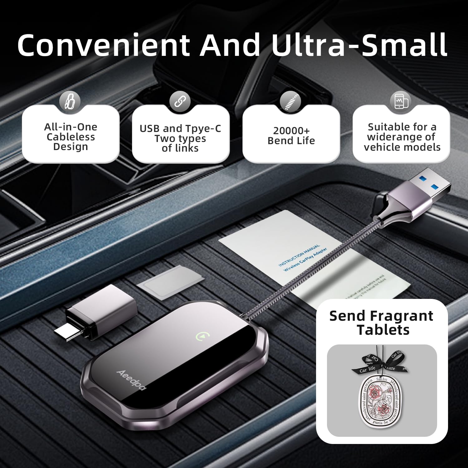 **2025 Upgraded Apple CarPlay Wireless Adapter - Mini Bluetooth Dongle for iPhone, Convert Wired to Wireless CarPlay, Plug & Play, Fast Connection, iOS 10+ Compatible - Perfect for Commuting, Road Trips & Hands-Free Driving**
