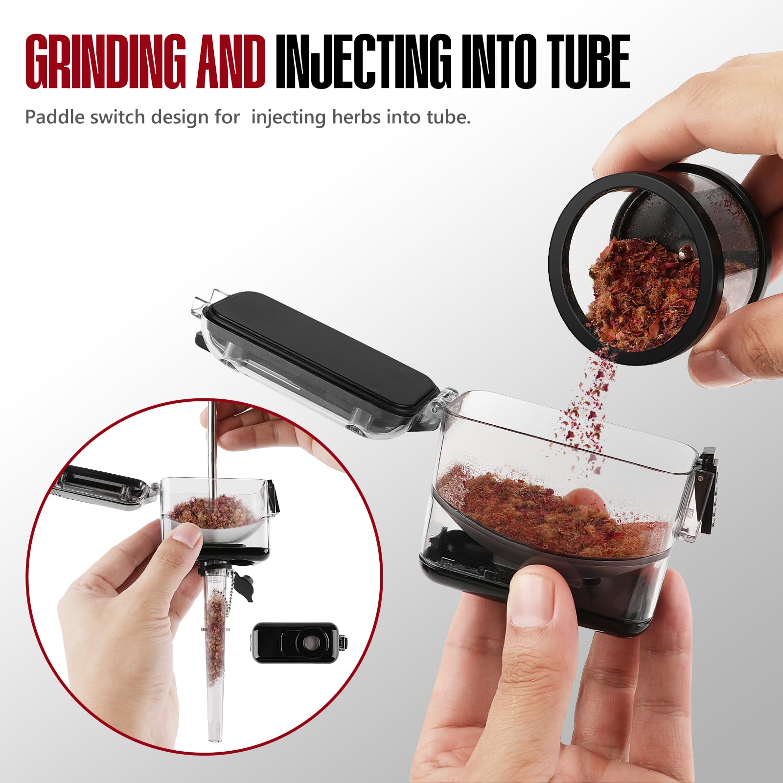 Electric Herb Grinder - Portable 1g Capacity with LED Lights & 1800mAh Battery - Includes 12g Storage Box (Grey) - Perfect for Kitchen, Travel & Outdoor Cooking