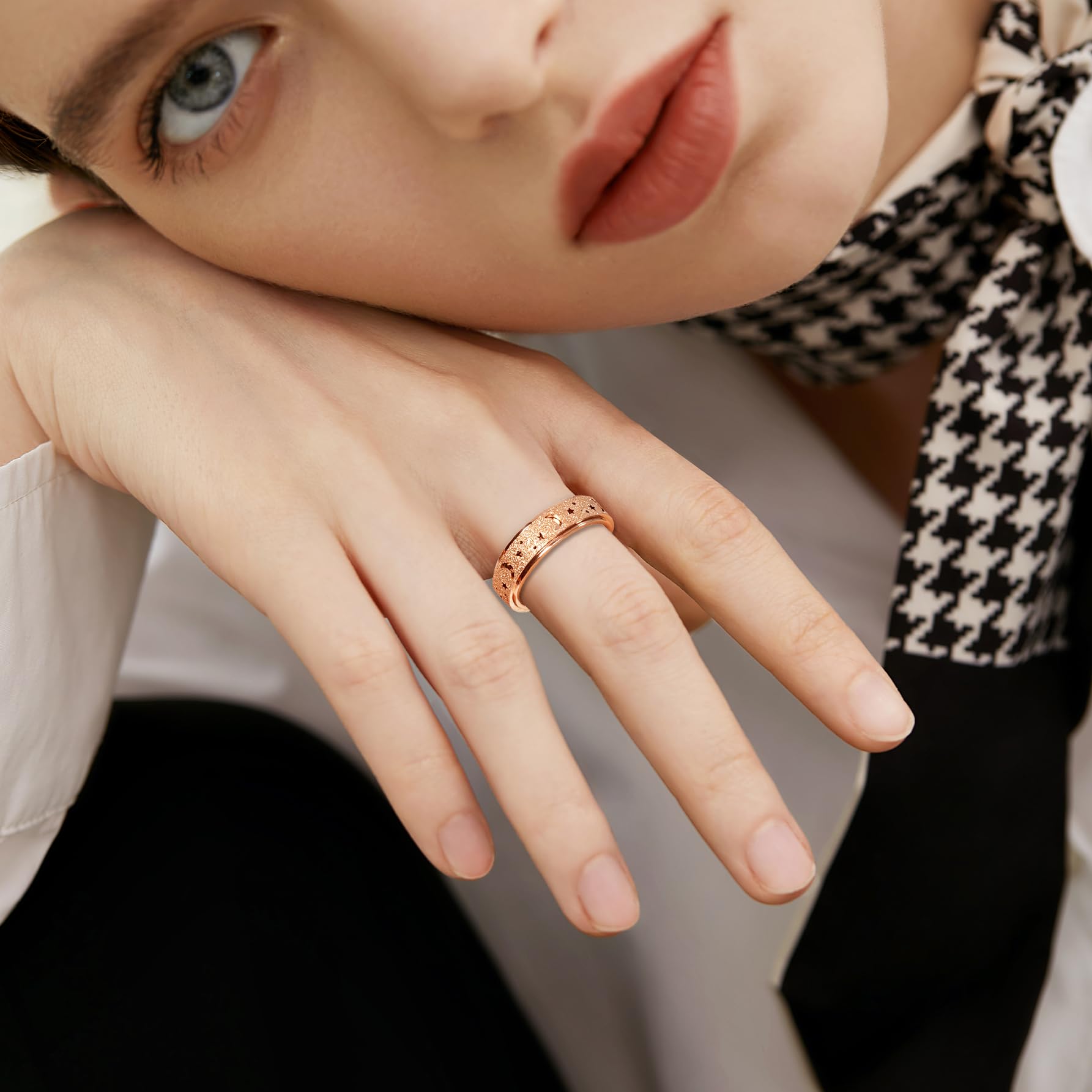 Anxiety Spinner Ring for Women & Men - Stainless Steel Moon Star Design for Stress Relief - Size 6-10