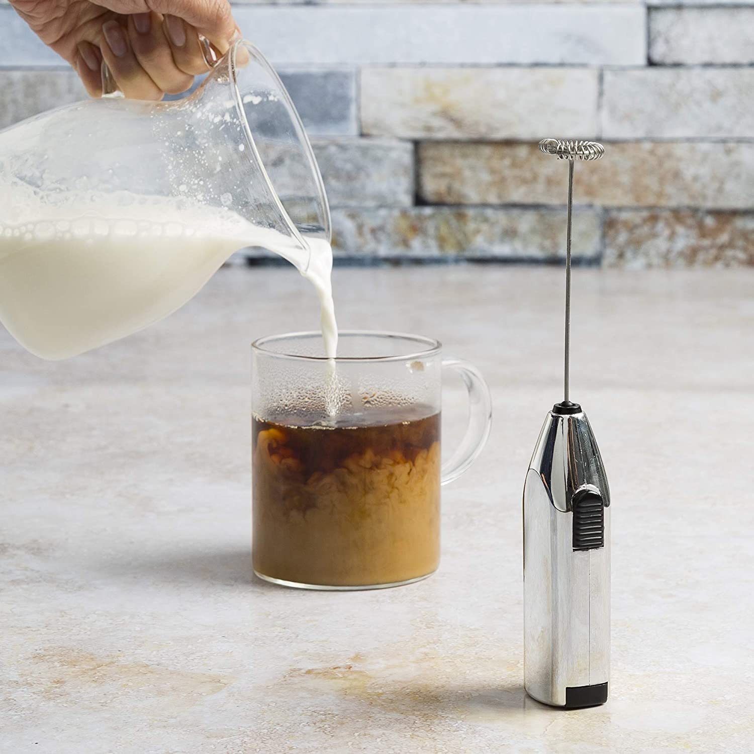 Primula Electric Milk Frother - Chrome Stainless Steel Handheld Frother for Coffee, Latte, Cappuccino - Perfect for Home, Office & Cafe Use