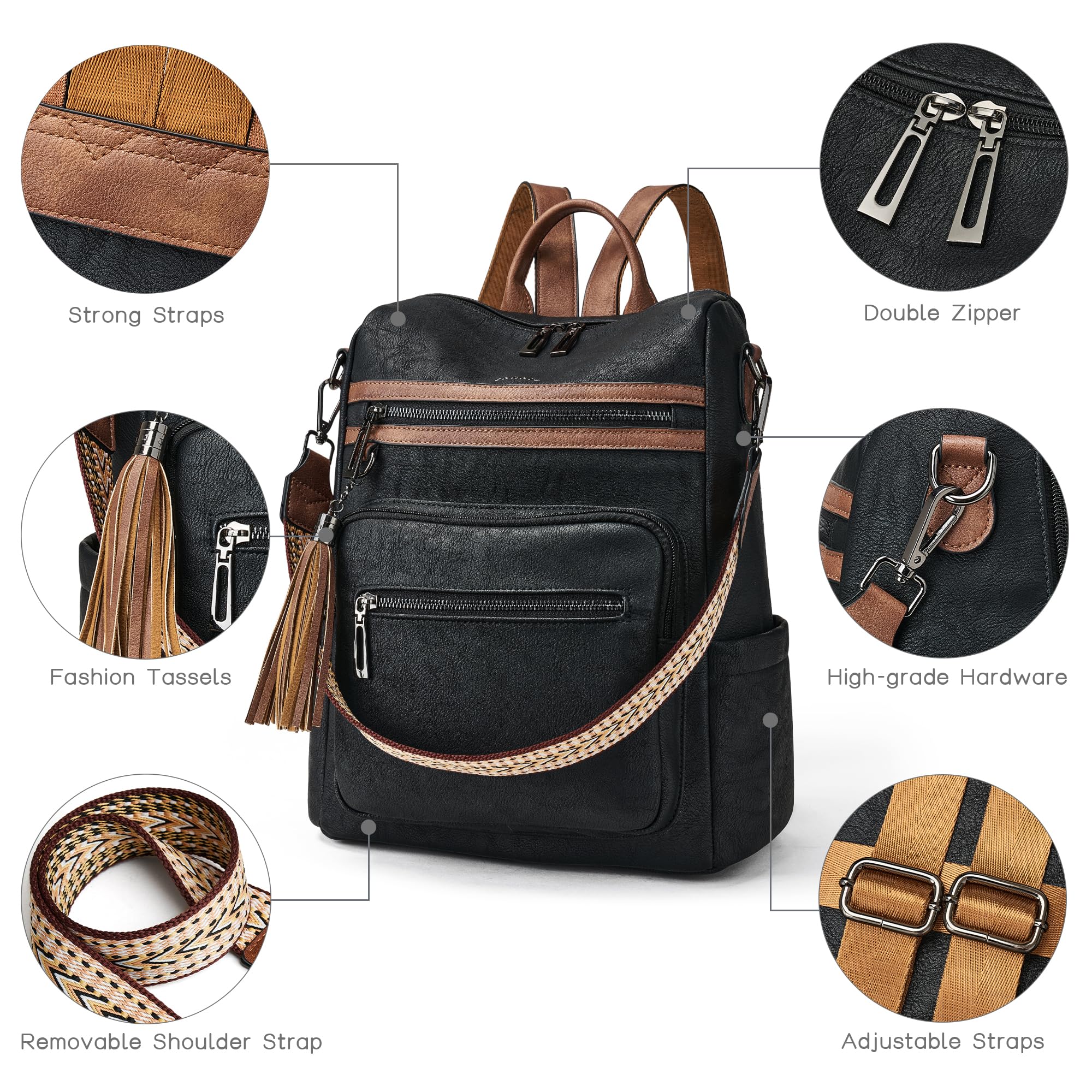 Shrrie Women's Leather Backpack Purse - Convertible Shoulder Bag for Travel, Work & Daily Use | Fashion Designer Backpack for Women