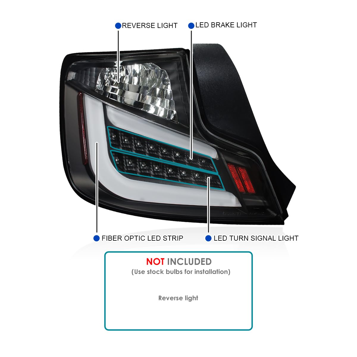 Spec-D Tuning Black LED Tail Lights with White LED Light Bar - Compatible with 2011-2013 Scion tC - Left & Right Pair Assembly - Upgrade Your Car's Style & Nighttime Visibility for Enhanced Safety