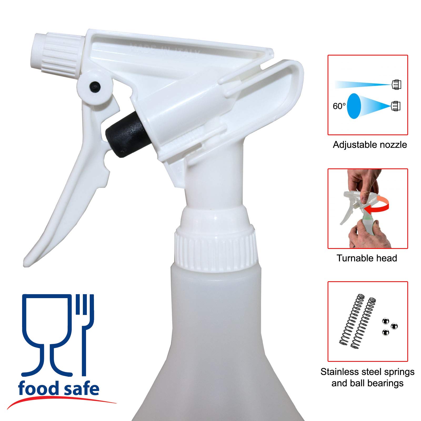 BPA Free Food Grade Spray Bottle - 16 oz (0.5 Liter) Plastic Sprayer for Kitchen, Cooking & Cleaning - Safe for Water, Vinegar, Milk, Juice, Beer & Liquor (6 Pack) - Perfect for Meal Prep, Gardening & Home Disinfecting