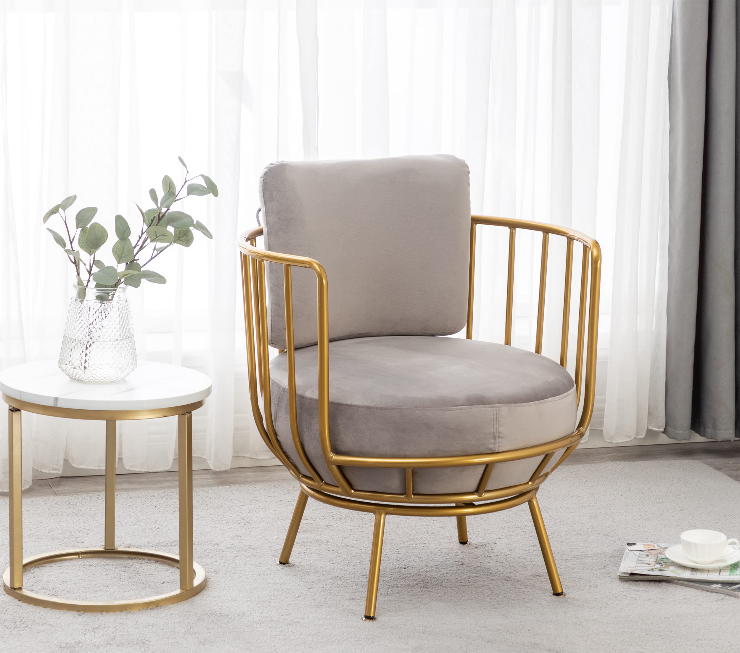 annjoe Modern Accent Swivel Barrel Chair with Round Arms & Sturdy Metal Legs - Perfect for Living Room, Bedroom, Office & Reading Nook