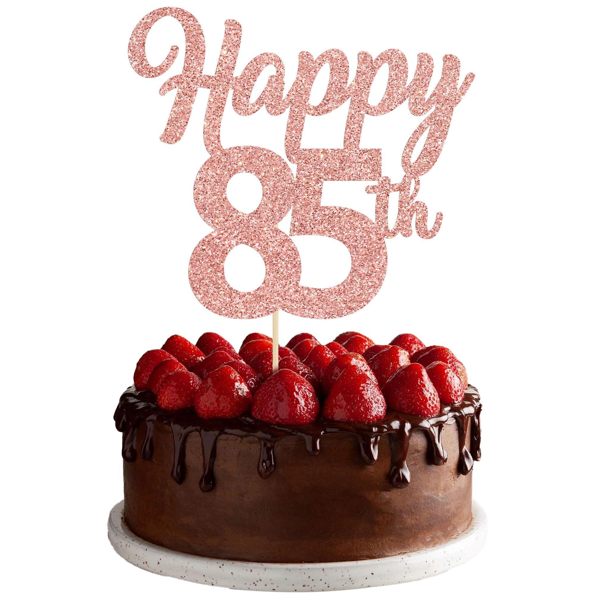 3Pcs Rose Gold Glitter 85th Birthday Cake Topper - Happy 85th Cake Decorations for Anniversary Party, Wedding & Celebration - Perfect for 85th Birthday Cakes, Cupcakes & Desserts