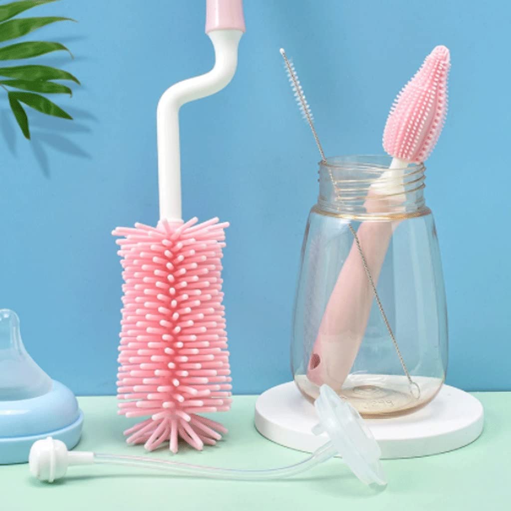 360 Degree Rotating Bottle Brush Set - Soft Bristle Pacifier & Nipple Cleaner with Ergonomic Handle for Baby Bottles, Sippy Cups, and Breast Pump Parts - Perfect for Newborn Feeding Essentials