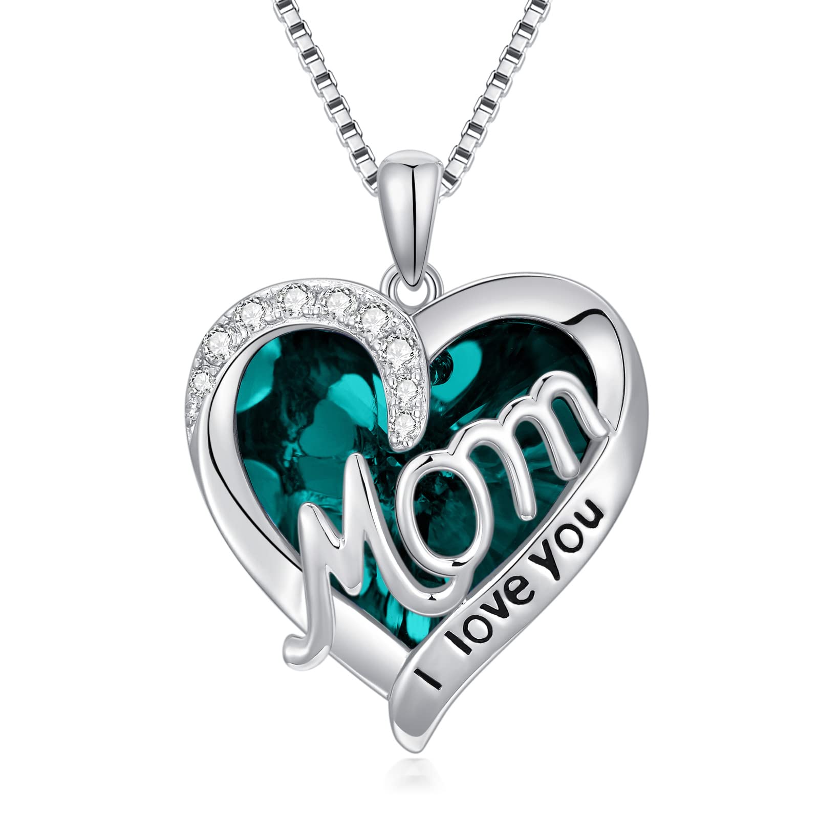 TOUPOP Sterling Silver Heart Crystal Necklace for Women - I Love You Mom Jewelry Gift for Birthday, Valentine's Day, Mother's Day - Perfect for Mom, Mama, Grandma (Great for Special Occasions & Everyday Wear)