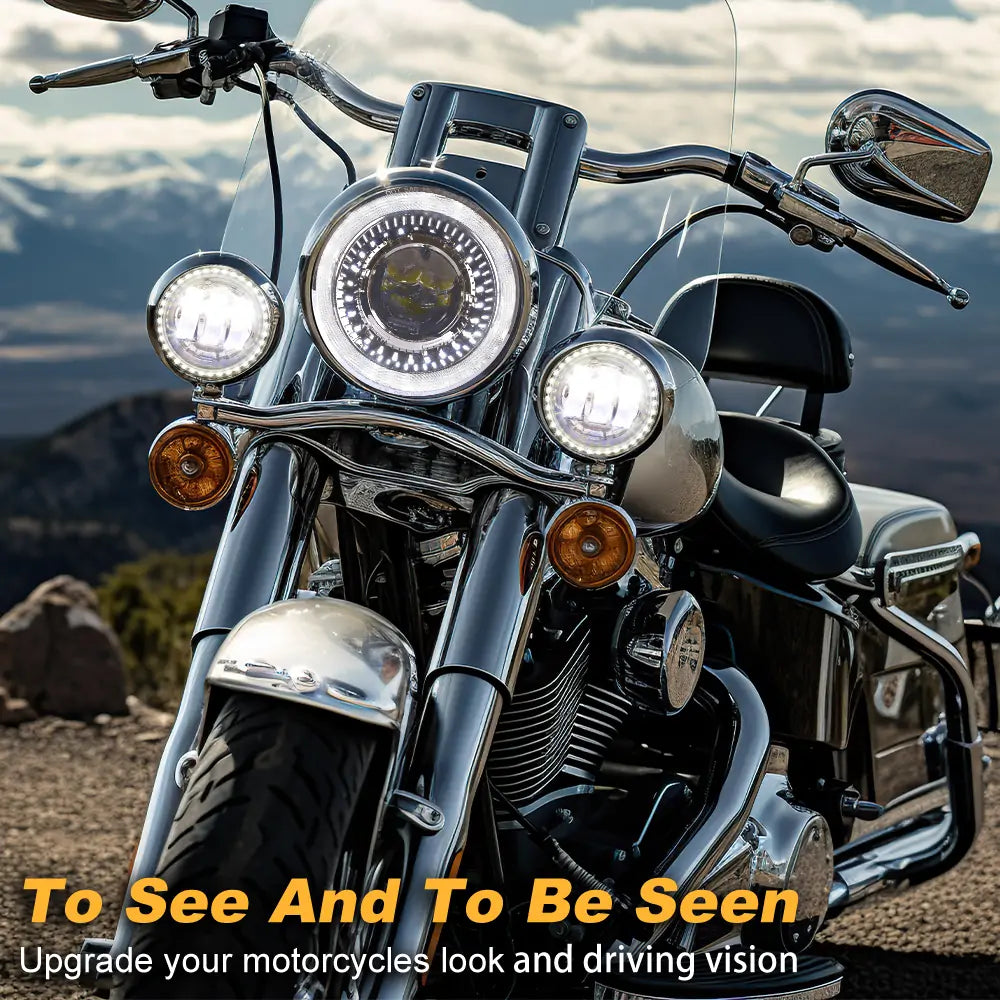 LED Headlight and Fog Lights Kit for Harley Davidson Touring Ultra Classic Fat Boy - H4 9003 Bulb Replacement - High Brightness Waterproof Motorcycle Lighting - Perfect for Night Riding & Off-Road Adventures