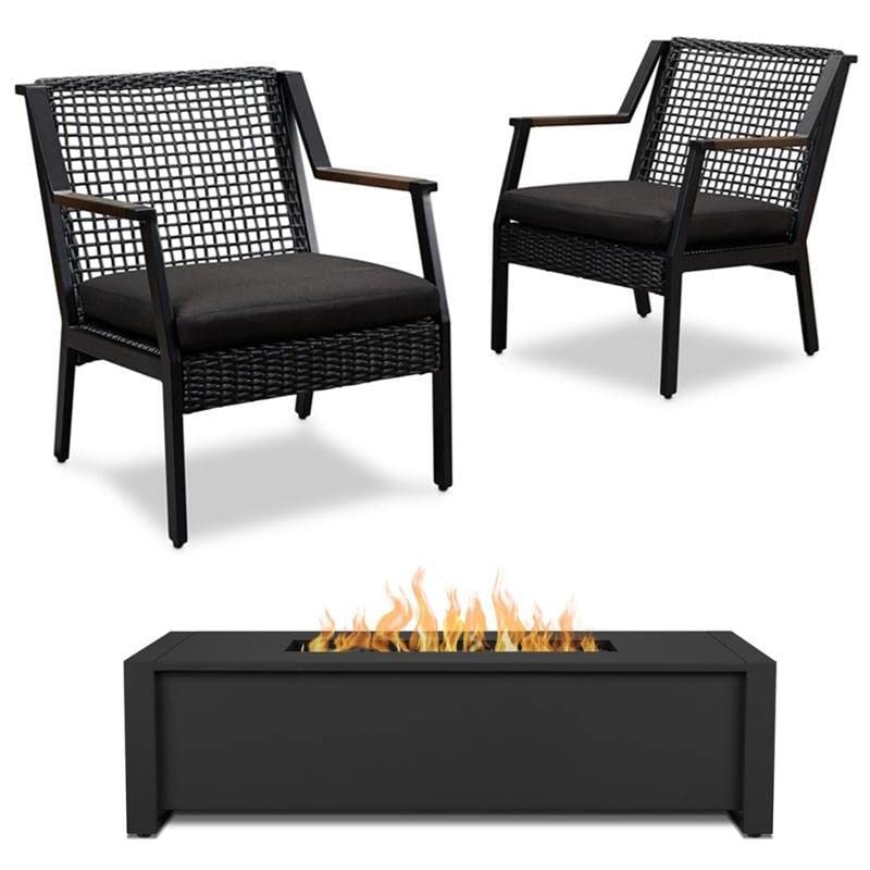 Home Square 3 Piece Garden Patio Set with Fire Table and 2 Chairs in Black - Perfect for Outdoor Entertaining, Backyard Relaxation & Cozy Evenings