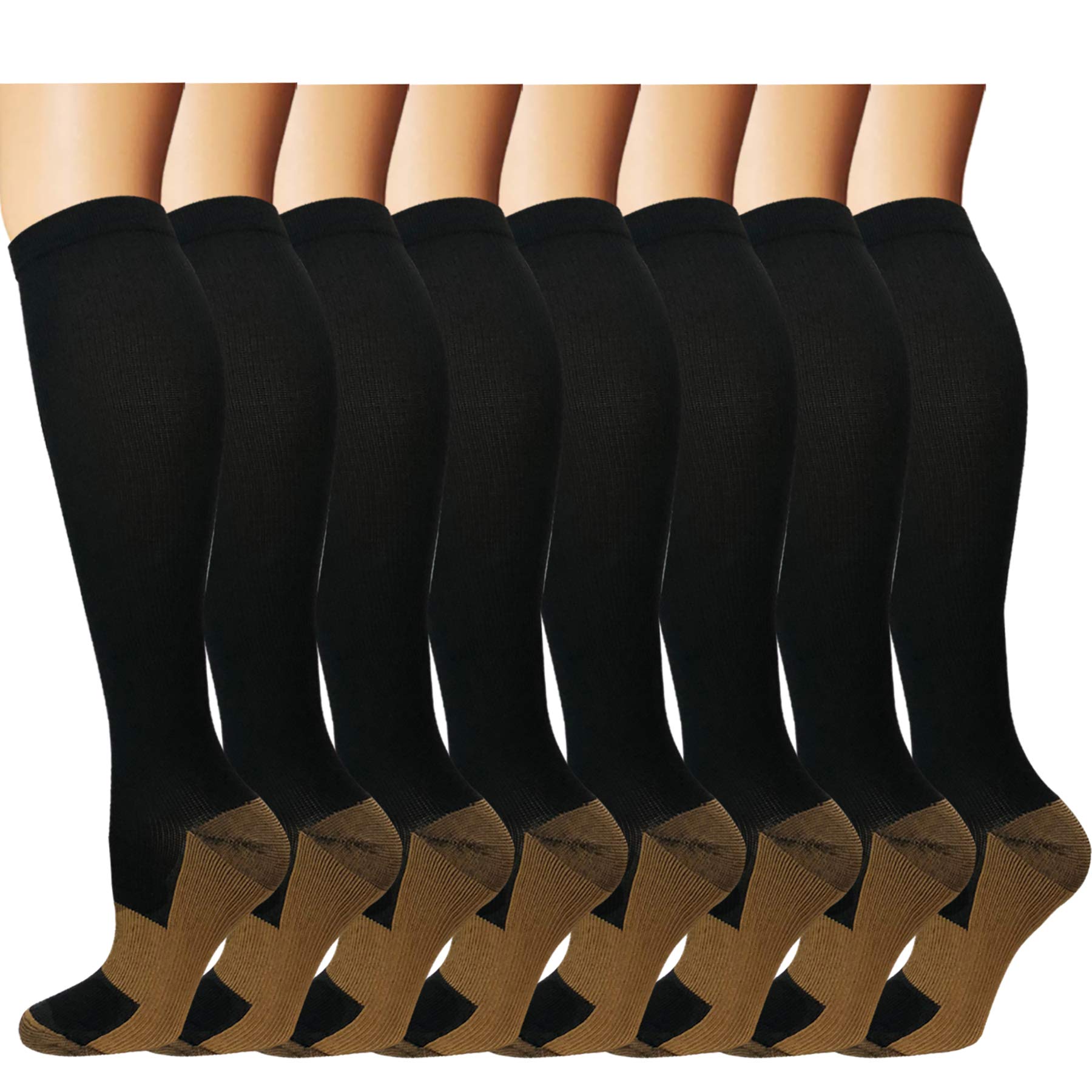 8 Pairs Graduated Copper Compression Socks for Men & Women (15-20mmHg) - Best for Running, Athletic & Cycling - Improve Blood Circulation & Reduce Swelling - Perfect for Travel, Workouts & Recovery