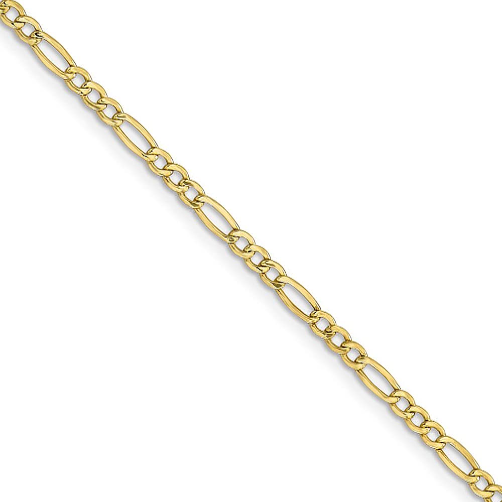 2.5mm 10k Yellow Gold Hollow Figaro Chain Necklace by Black Bow Jewelry - Perfect for Everyday Wear, Layering, and Gifting