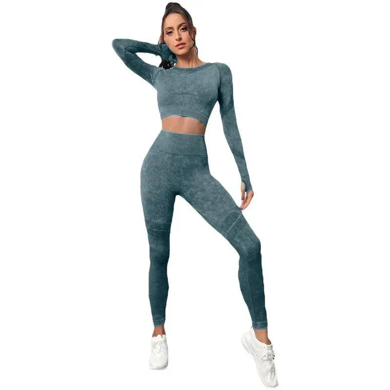 Seamless Yoga Sets for Women - Long Sleeve Crop Top & High Waist Leggings - Workout Sportswear Gym Clothing - Perfect for Yoga, Pilates, Running & Fitness Training