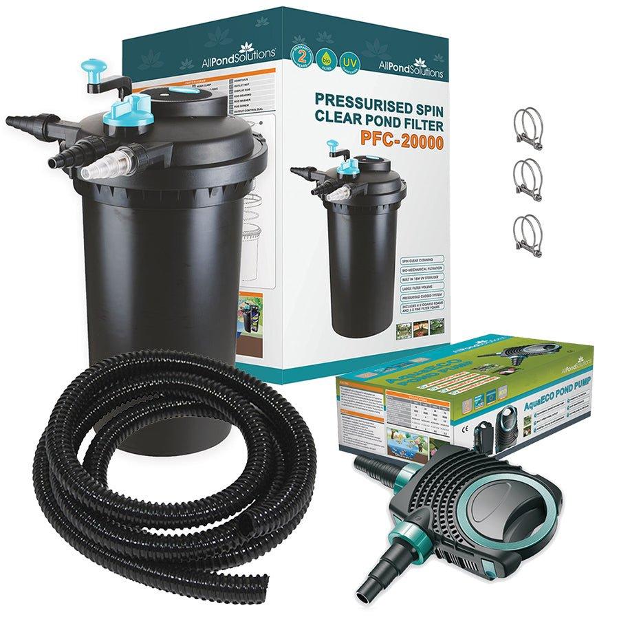AllPondSolutions Pressurized Pond Filter Kit PFC 20000 & AquaECO 10000 - High Efficiency Water Filtration System for Large Koi Ponds and Water Gardens | Perfect for Outdoor Fish Ponds, Backyard Water Features, and Aquatic Plant Maintenance