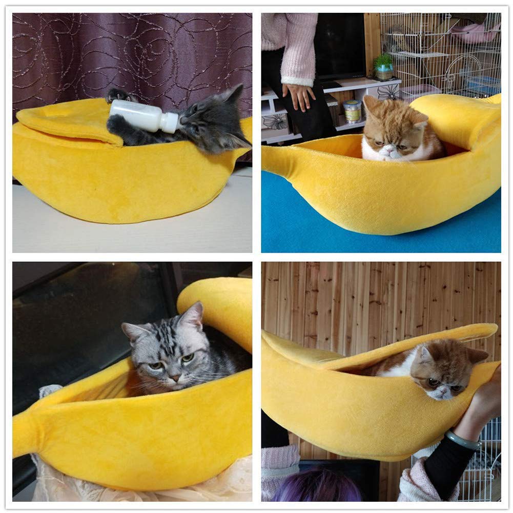 Soft Banana Cat Bed House - Cozy Dog & Pet Cuddle Bed for Cats & Kittens | Cute Yellow Pet Supplies for Indoor Sleeping & Lounging