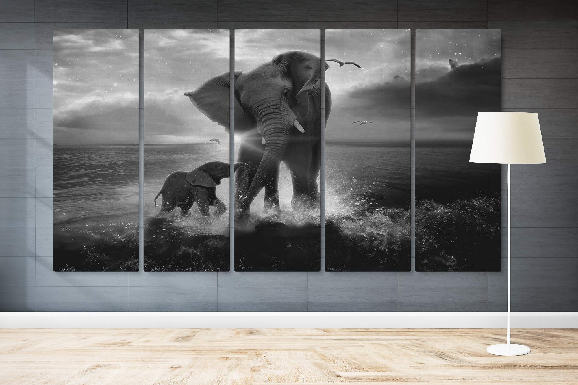 Elephant Canvas Wall Art - 5 Piece Mega Set for Home Decor & Living Room, Bedroom, Office | Stretched Framed Animal Print Paintings