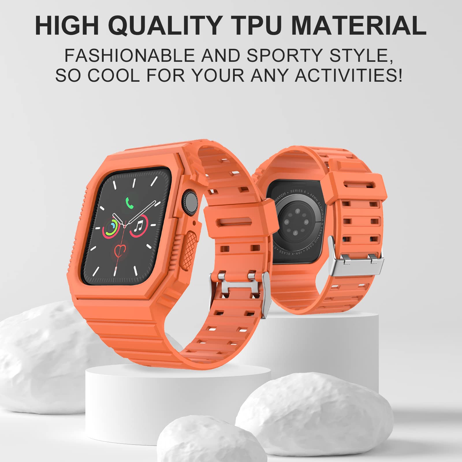 Premium Apple Watch Bands Compatible with 38mm 40mm 42mm 44mm - Durable TPU Sport Strap with Rugged Bumper Case for Series 7/6/5/4/SE/3/2/1 - Perfect for Workouts, Running & Outdoor Activities (Men & Women)