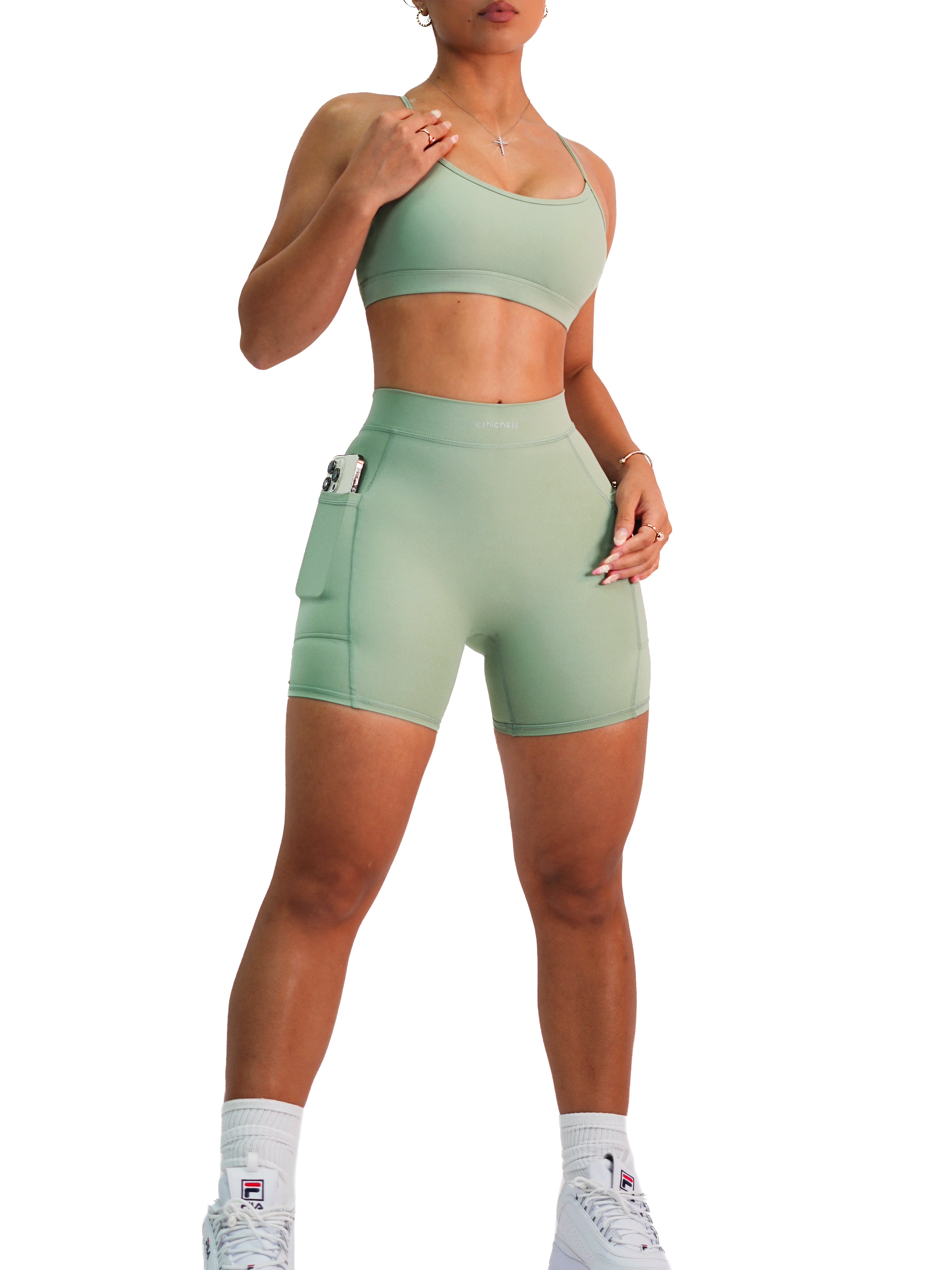 Premium V-Back Pocket Shorts for Men & Women - Comfortable & Stylish (Eucalyptus Green) - Perfect for Running, Yoga, Gym & Outdoor Activities