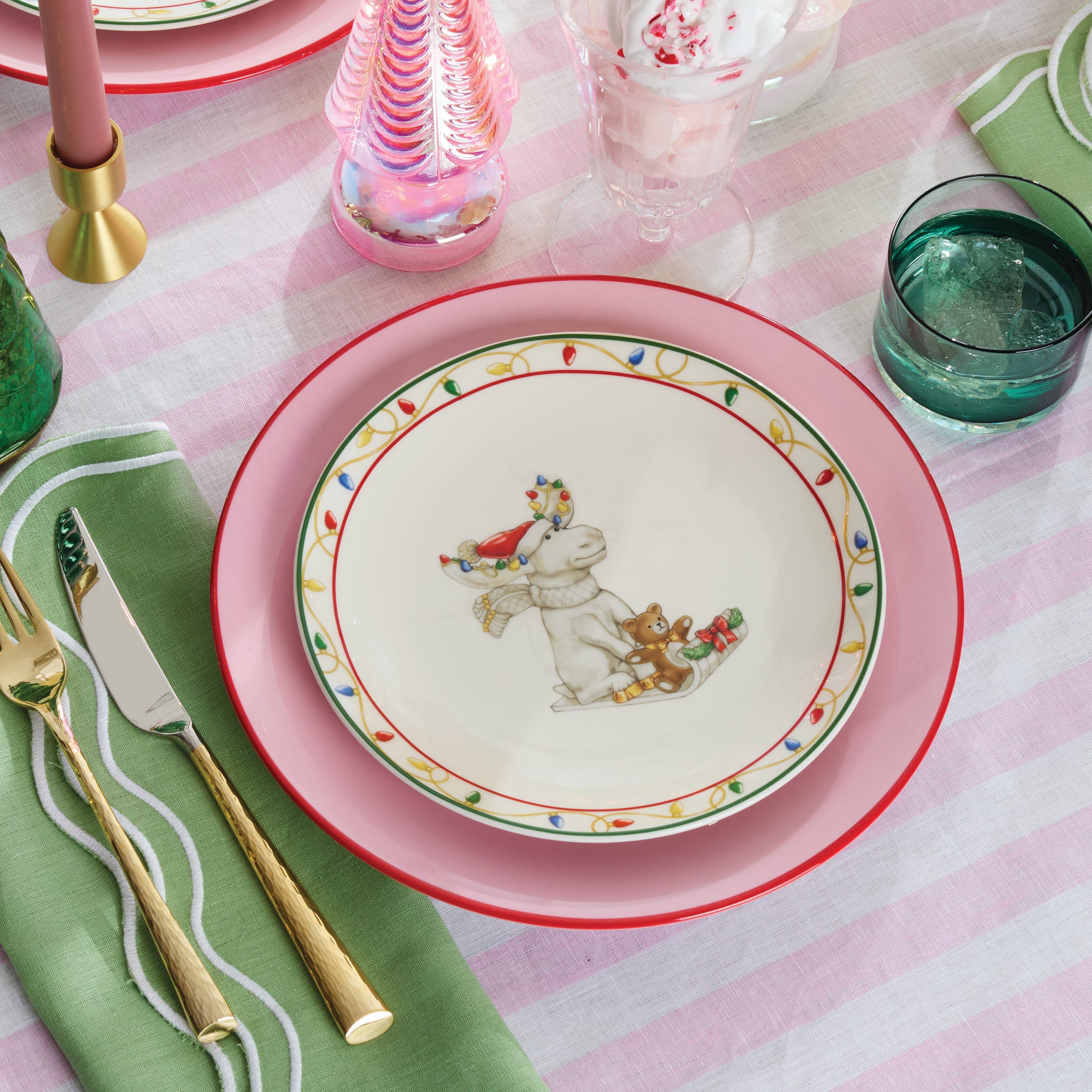 Merry Marcel Moose 4-Piece Dessert Plate Set - Elegant Ceramic Appetizer Plates for Holiday Parties, Tea Time & Special Occasions