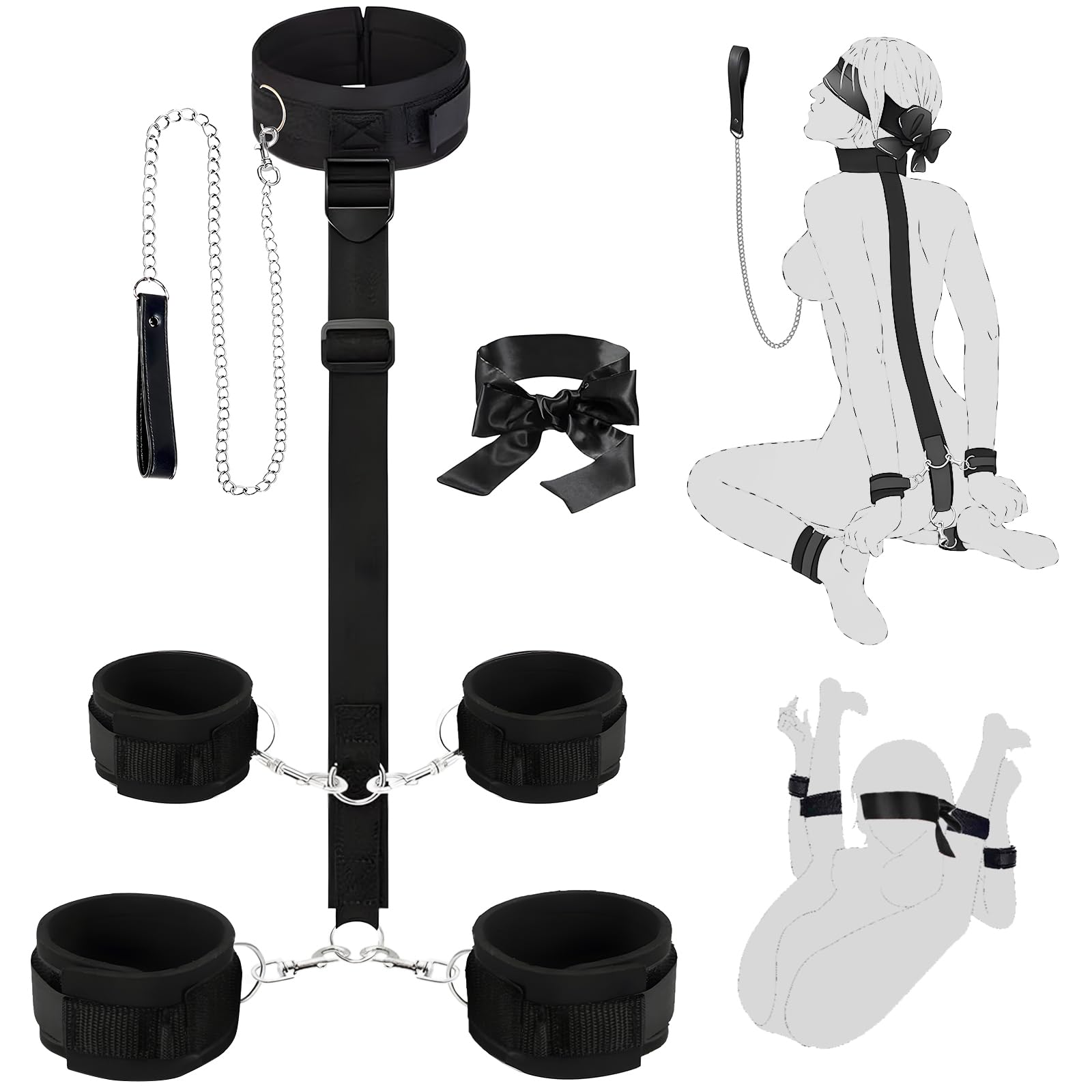 BDSM Bondage Kit for Couples - Restraints, Blindfold & Traction Chain - Adult Role Play Toys for Spicing Up Your Sex Life - Perfect for Bedroom Games & BDSM Exploration