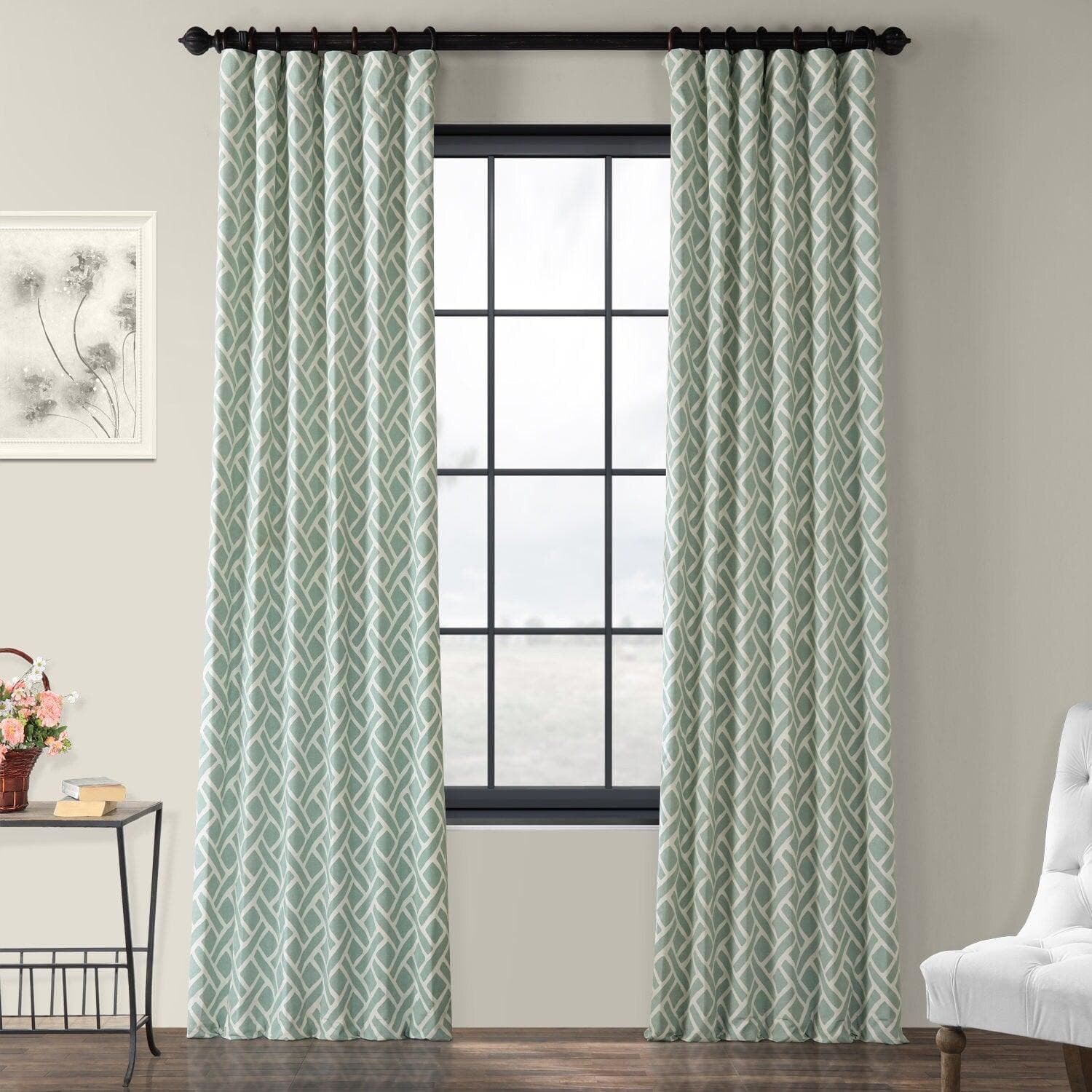 Martinique Aqua Geometric Printed Cotton Blackout Curtains for Living Room & Bedroom - Stylish Window Treatment for Light Control & Privacy