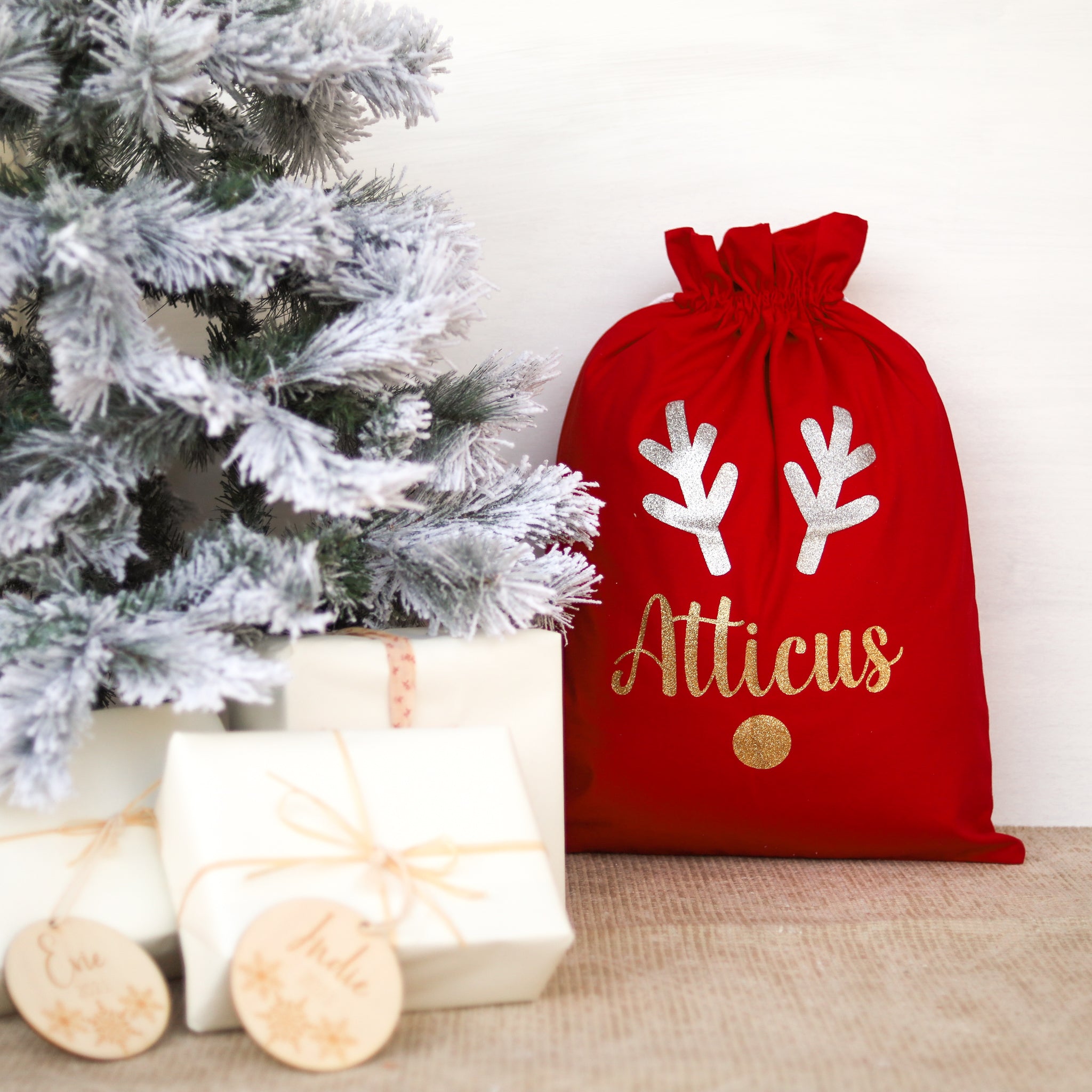 Santa Sack Reindeer Christmas Gift Bag - 2 Colors Vinyl Storage for Holiday Presents, Stocking Stuffers & Party Favors