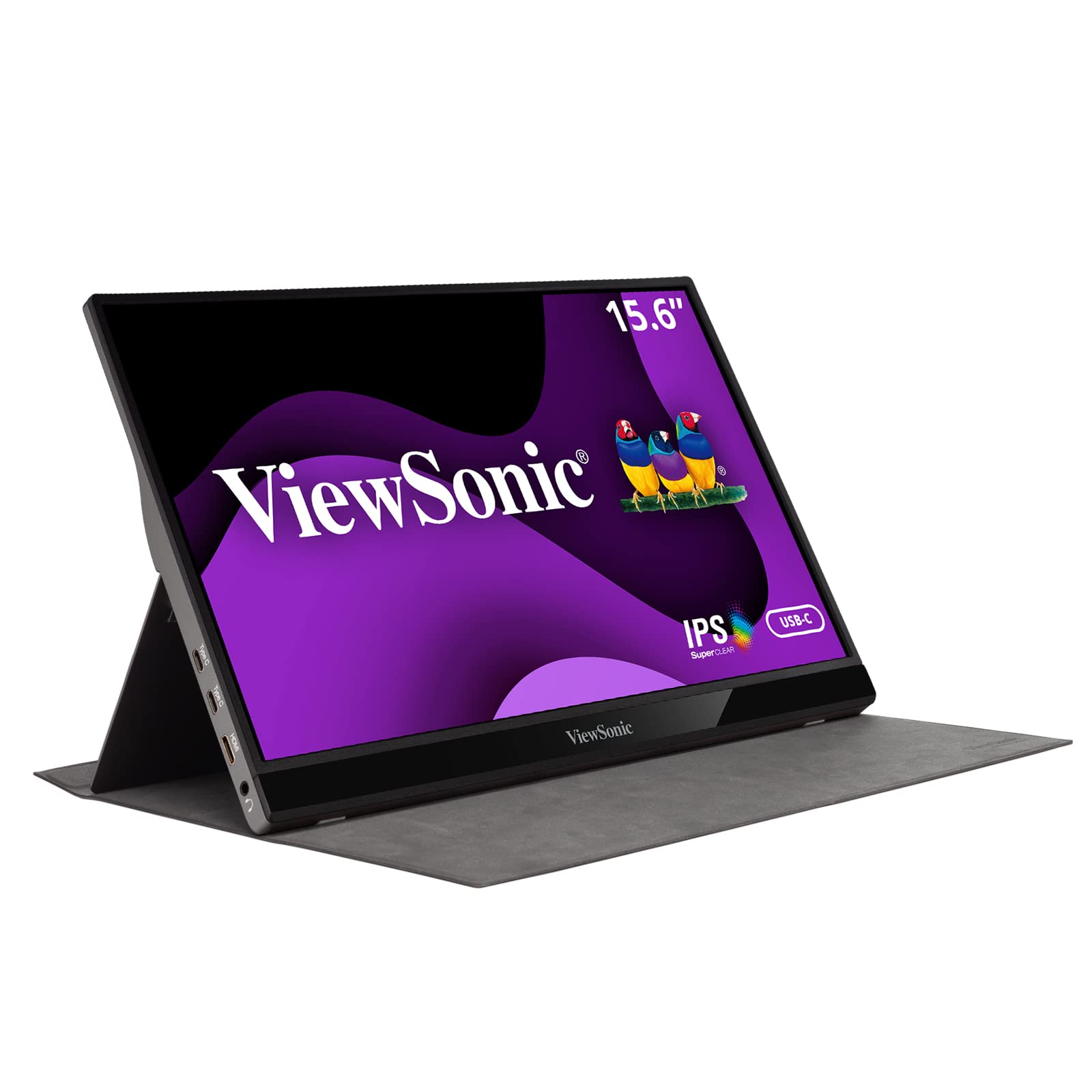 ViewSonic VG1655 15.6 Inch Full HD 1080p Portable Monitor - USB-C Powered, IPS Display, Eye Care Technology, Dual Built-in Speakers, Adjustable Stand with Magnetic Cover - Perfect for Remote Work, Gaming & Travel