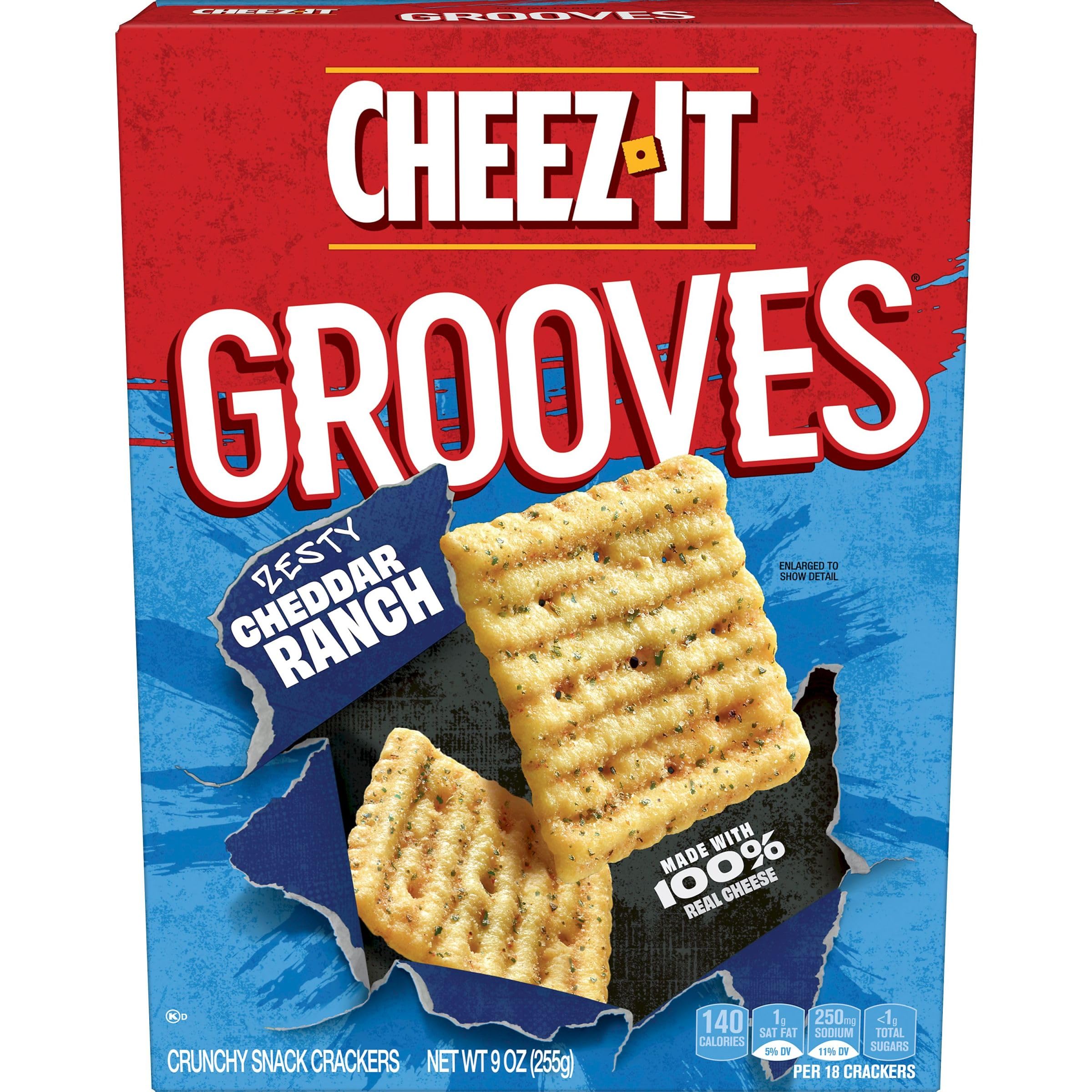 Cheez-It Grooves Cheese Crackers - Crunchy Zesty Cheddar Ranch Flavored Snacks - 9oz Box (Pack of 1) - Perfect for Lunch Boxes, Office Snacks & Party Platters