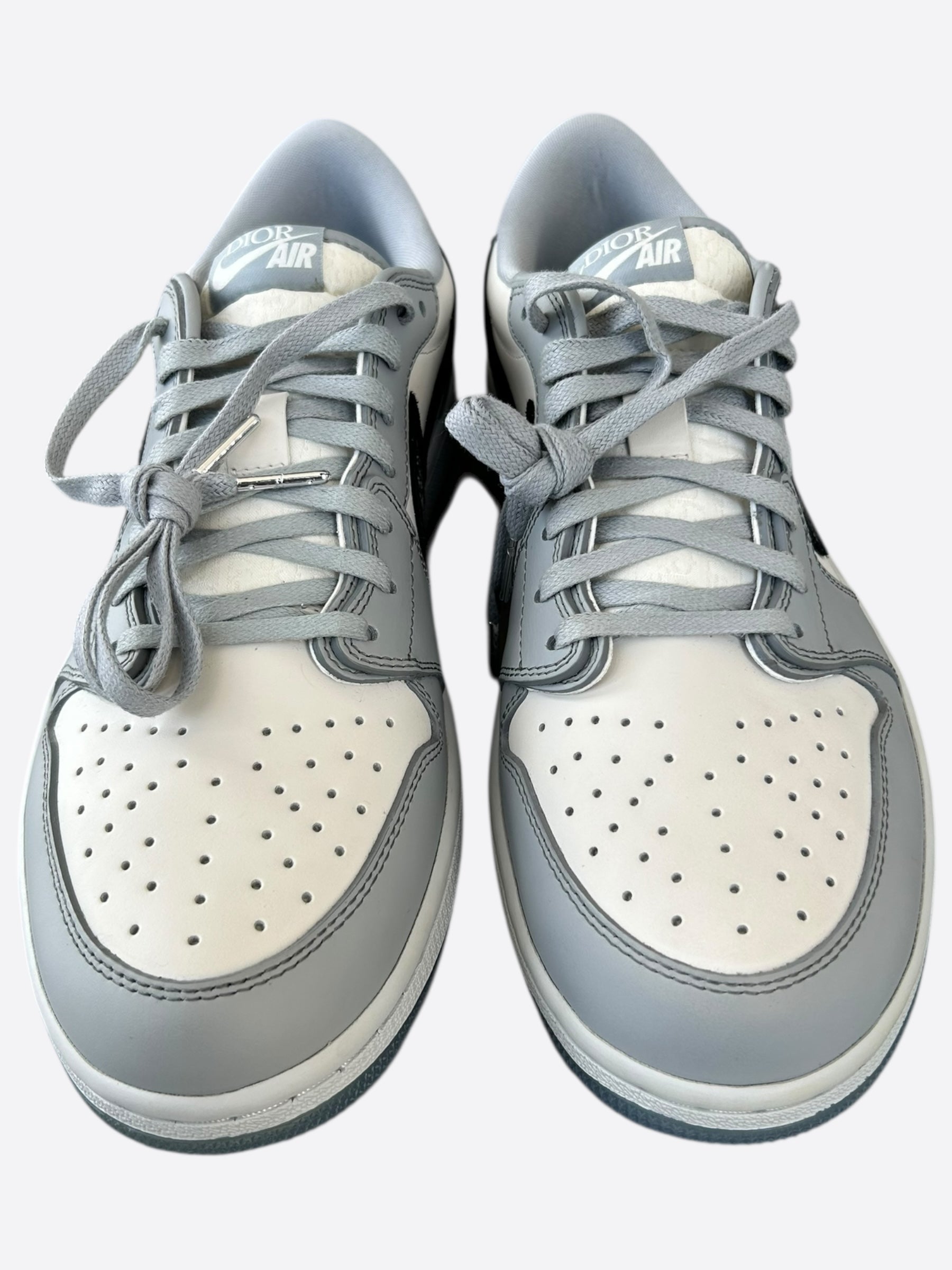 Dior Air Jordan Grey & White Oblique Low Top Sneakers - Men's Luxury Designer Shoes for Casual Wear & Street Style Fashion | Perfect for Everyday Outfits, Sneaker Collectors & Fashion Enthusiasts
