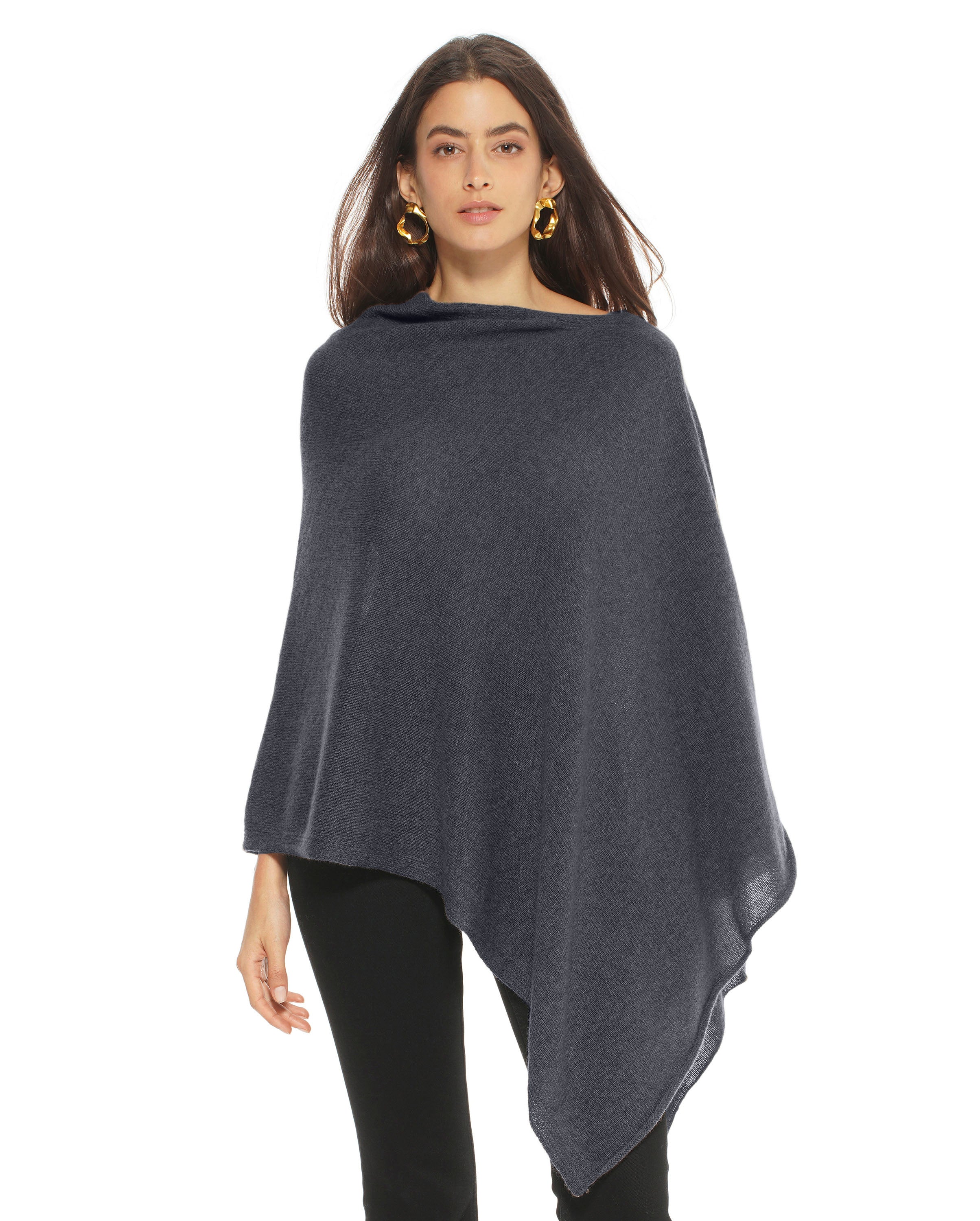 Luxury Women's Cashmere Poncho - Soft & Warm Charcoal Gray Wrap Shawl for Fall & Winter | Perfect for Travel, Office & Casual Outfits