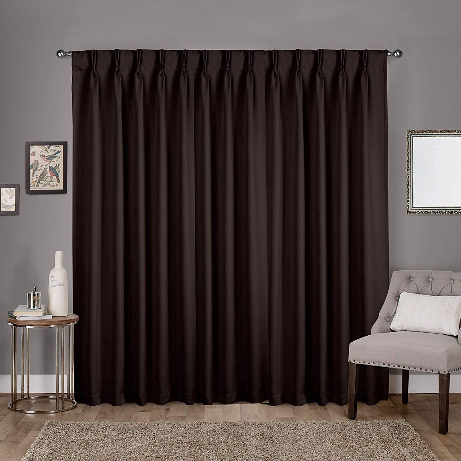 Blackout Double Pinch Pleated Curtains - Extra Wide 52W x 120L Inch Window Drapes with Easy Back Tab Hanging, Dark Chocolate (1 Panel) for Living Room, Bedroom & Home Theater