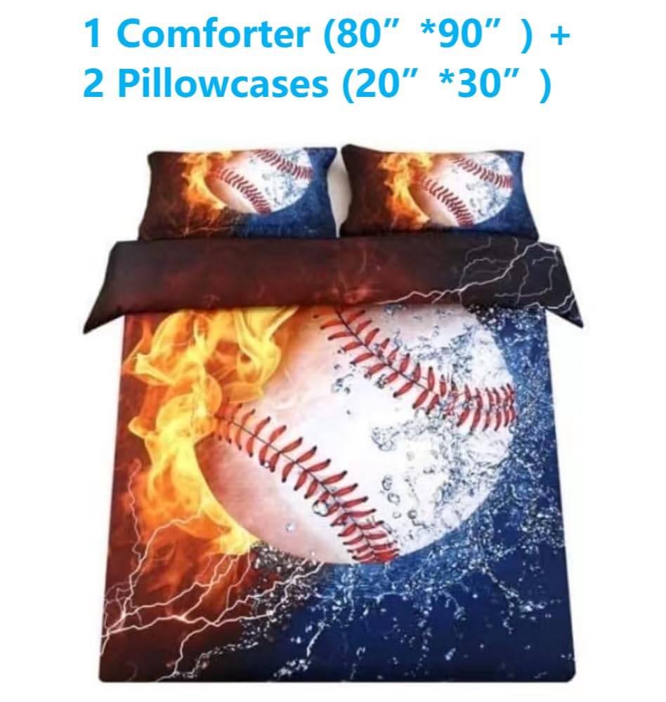 SDIII 3-Piece Baseball Comforter Set Full Size - Soft Microfiber Sports Bedding for Boys, Girls, Kids & Teens - Perfect for Bedrooms, Dorm Rooms & Baseball Fans