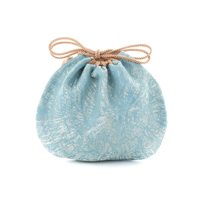 Nishijin Ori Small Drawstring Bag - Crumpled Blue Pattern - Handmade Kyoto Japan - Traditional Japanese Craft Purse - Perfect for Jewelry, Coins & Gift Giving