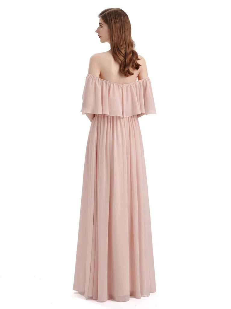 Elegant Light Blush Pink Chiffon Long Bridesmaid Dress - WG293 | Perfect for Weddings, Formal Events & Special Occasions