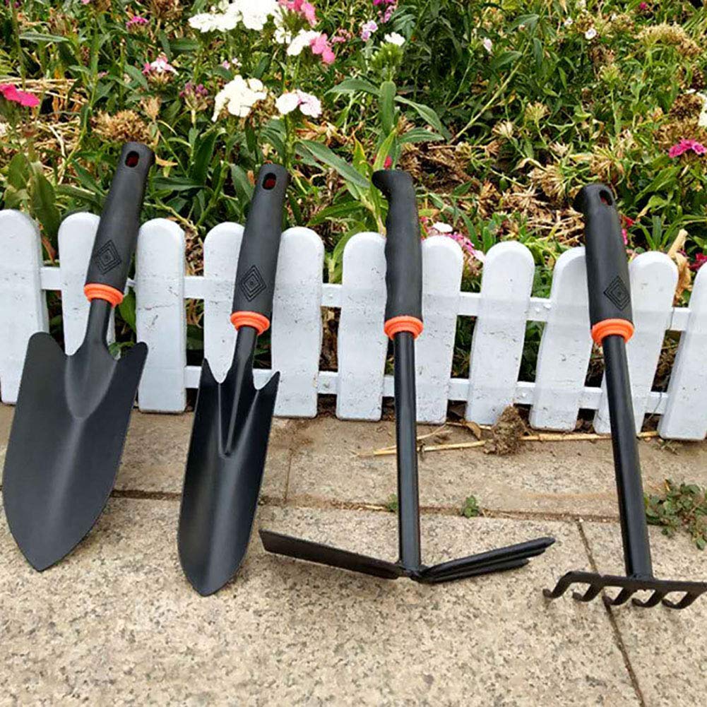 Heavy Duty 4-Piece Garden Tool Set with Non-Slip Rubber Grip - Perfect Gardening Gift for Men & Women (Black) - Ideal for Planting, Weeding & Landscaping