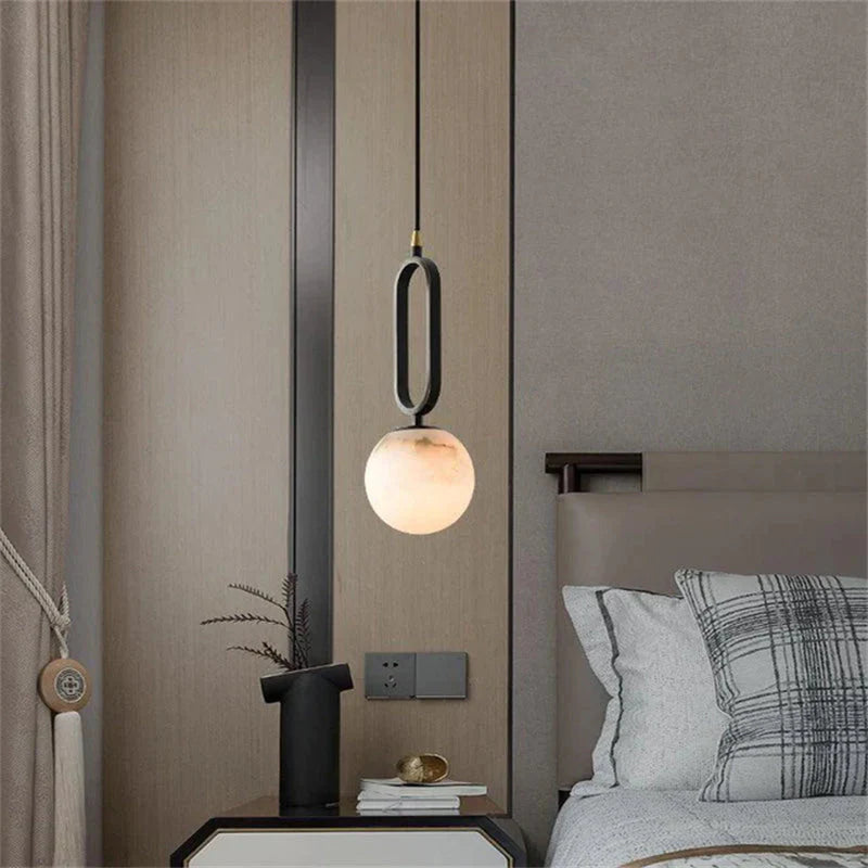 Modern Alabaster Sphere Pendant Light - Elegant Minimalist Ceiling Fixture for Dining Room, Bedroom, or Living Room Decor