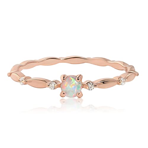 Meissa Sterling Silver Opal Ring for Women - White Fire Opal October Birthstone Jewelry | Dainty Minimalist Stackable Promise Ring | Size 5-9 in Rose Gold | Perfect for Everyday Wear, Gift Giving & Special Occasions