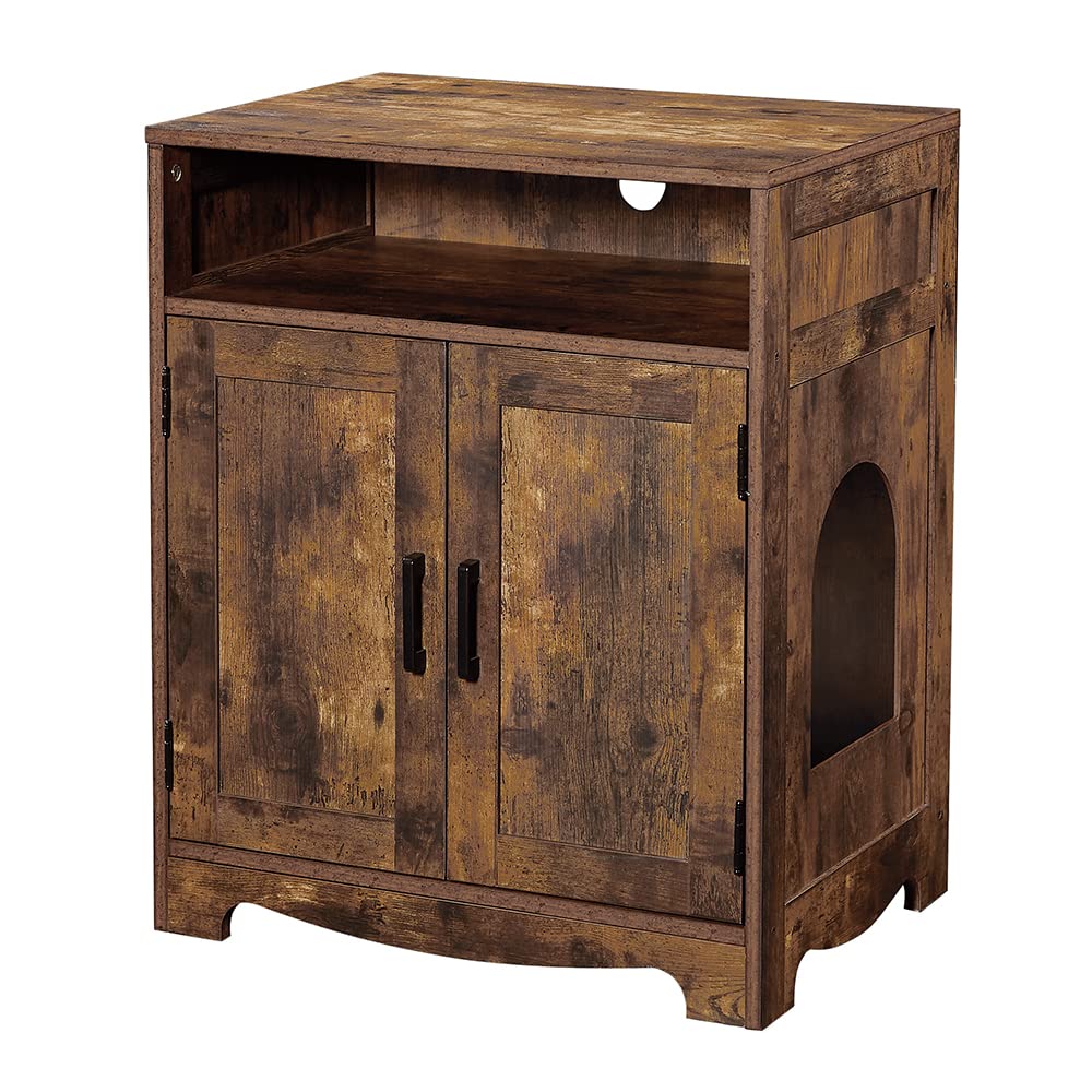 BeeNbkks Wooden Cat Litter Box Furniture - Hidden Washroom Enclosure with Cat House Nightstand | Indoor Pet Cabinet & Crate for Discreet Litter Solution | Perfect for Living Rooms, Bedrooms & Small Spaces