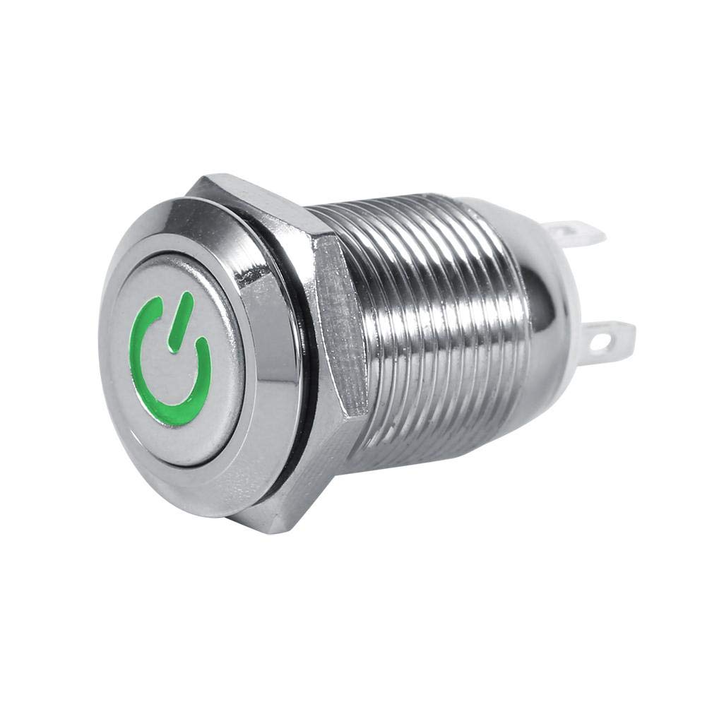 12mm Dust-Proof LED Push Button Switch - Green Metal Momentary Power Switch for Control Panels, Machinery, and DIY Electronics Projects