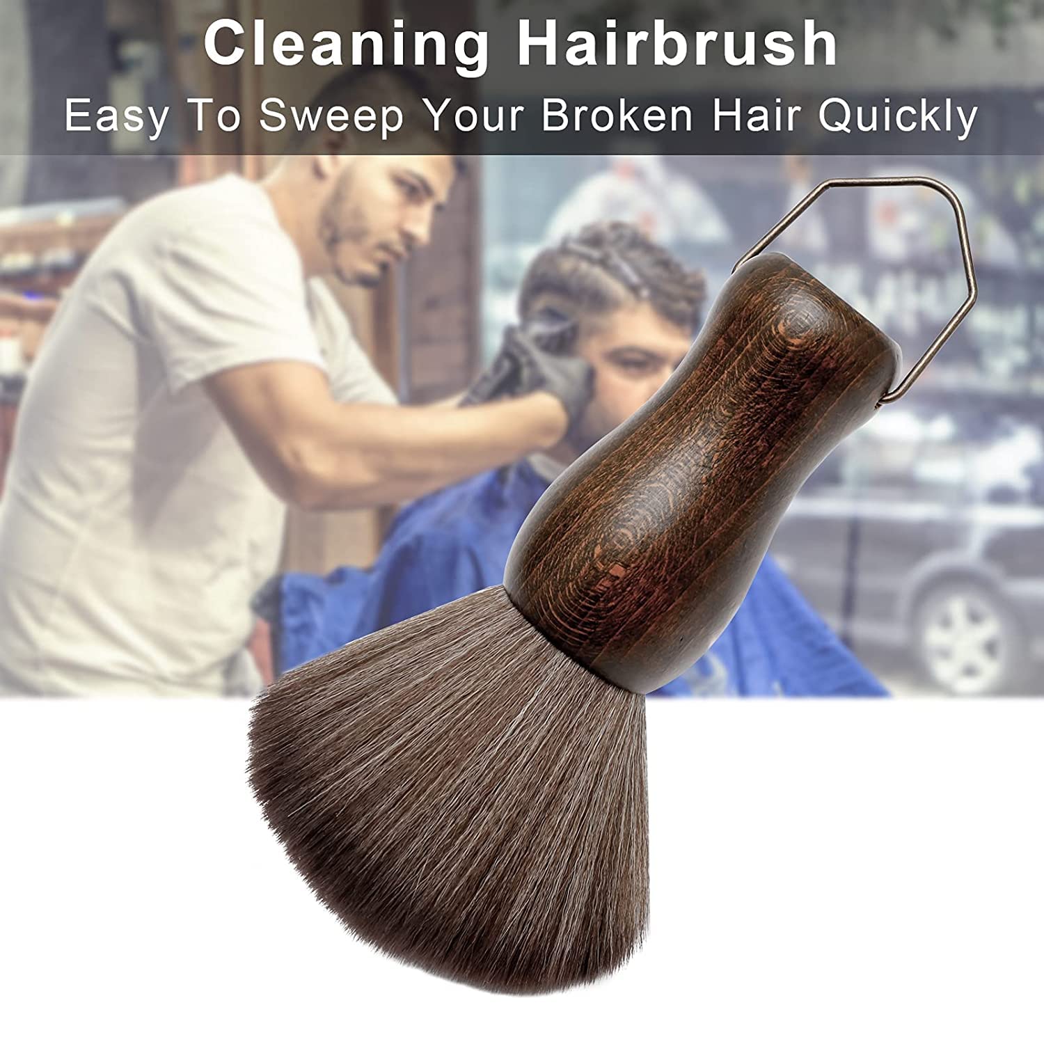 Professional Barber Neck Duster Brush with Wood Handle & Hook - Hair Cutting & Styling Tool for Salon & Home Use (Gold Bristles, Neck Brush) - Perfect for Removing Hair Clippings After Haircuts & Grooming