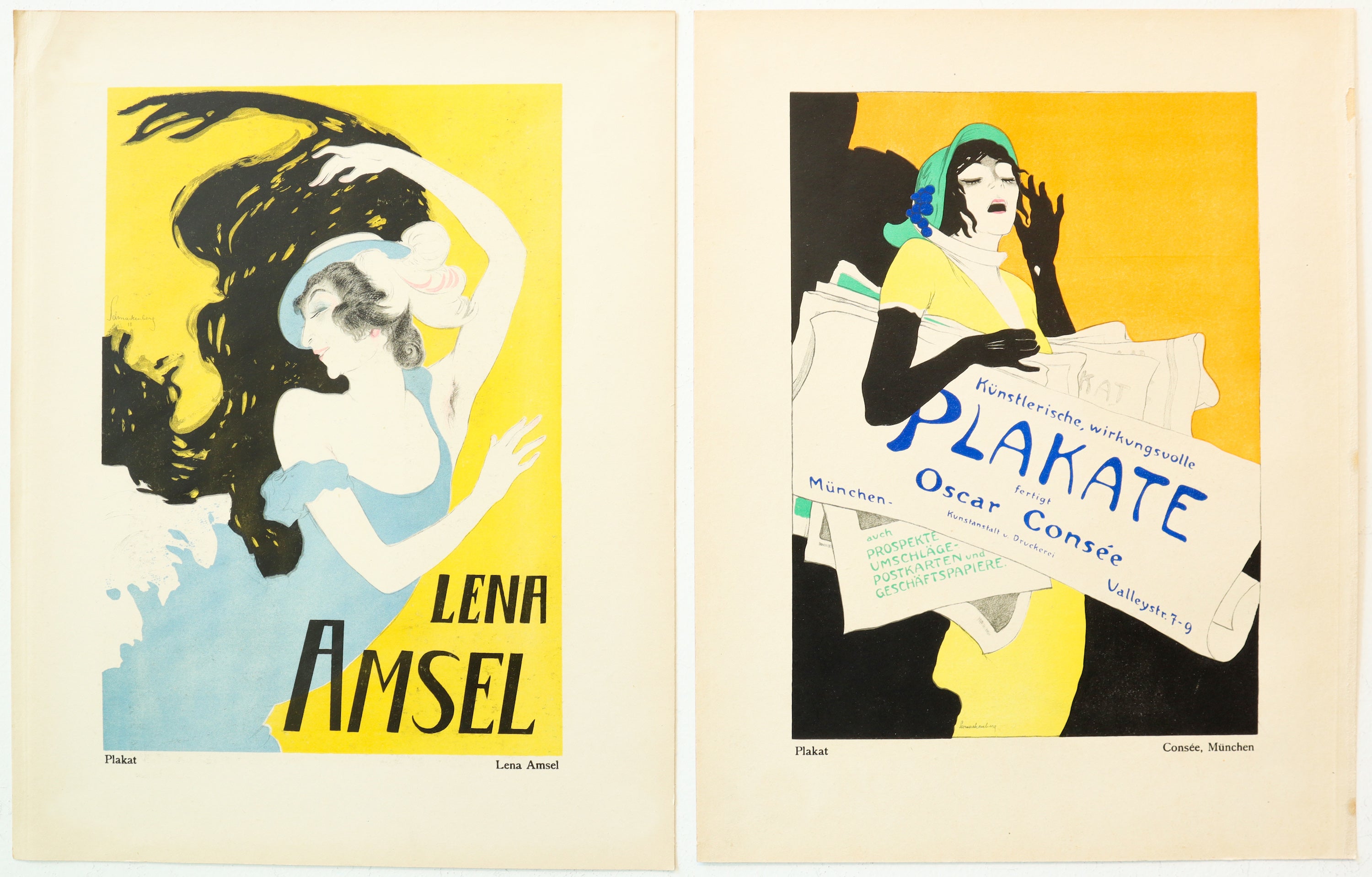 1922 Original German Art Deco Poster by Lena Amsel: Consée München (Recto/Verso) - Vintage Home Decor & Art Collection Display