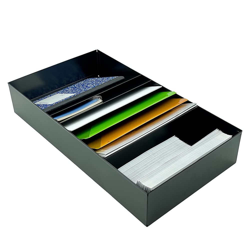 5-Slot Huron Steel Desk & Drawer Stationery Organizer - Black | Perfect for Office, Home & School Organization