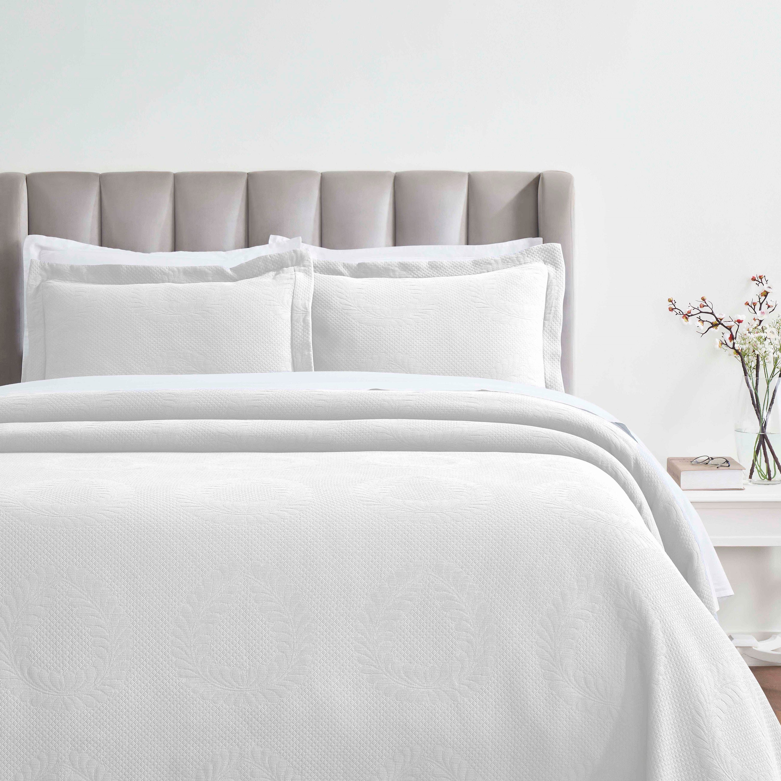 Peploi Cotton Medium Weight Matelasse Bedspread & Sham Set - Queen Size, Luxury Textured Bed Cover for Master Bedroom, Guest Room & Dorm Decor