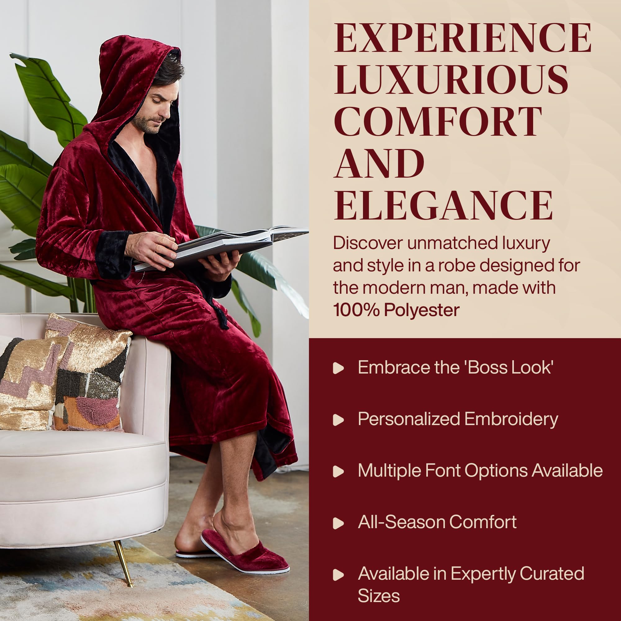 Premium Men's Plush Hooded Bathrobe - Ultra Soft Linen Long Robe for Spa, Lounge & Home Relaxation - Luxury Terry Cloth Robe for Men - Perfect for Bath, Hotel & Gift Giving