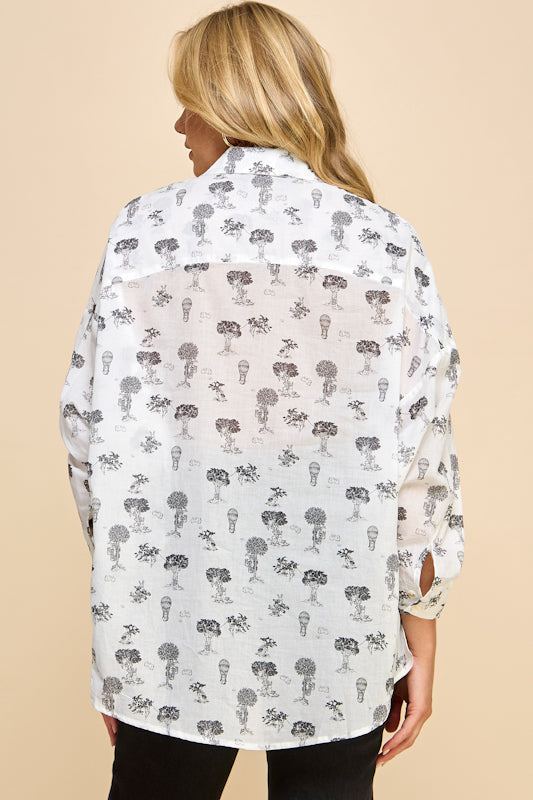Bunny's Day Off Cotton Voile Long Sleeve Shirt - Soft & Breathable Women's Blouse for Casual Wear, Office & Spring Outfits