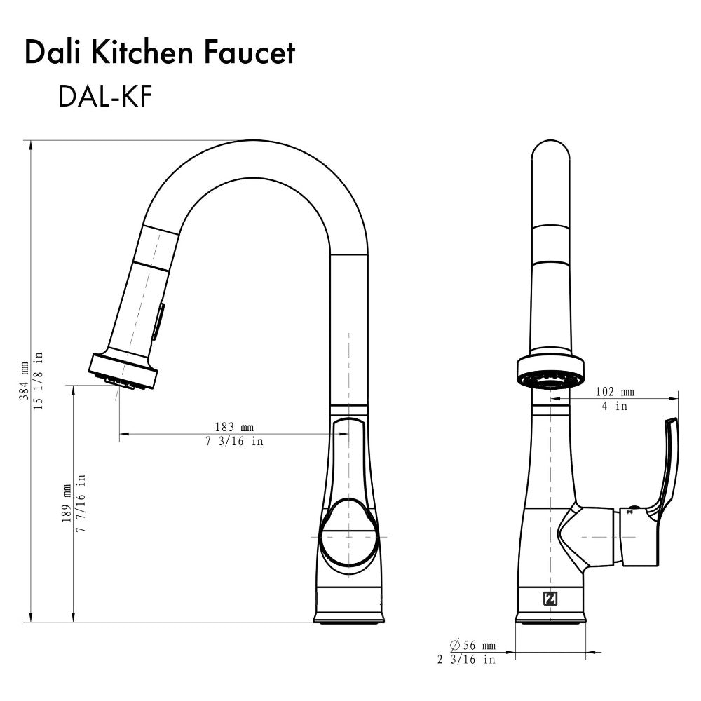 ZLINE Dali Matte Black Pull Down Single Handle Kitchen Faucet - Modern ADA Compliant Design for Sink, Dishwashing & Food Prep (DAL KF MB)
