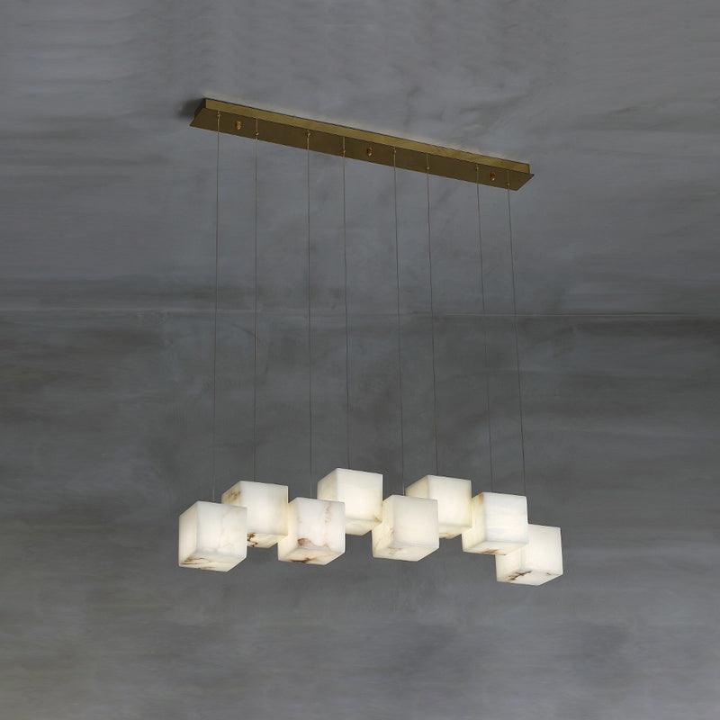 Elegant Alabaster Box Chandelier - Modern Crystal Ceiling Light Fixture for Dining Room, Living Room & Bedroom Lighting