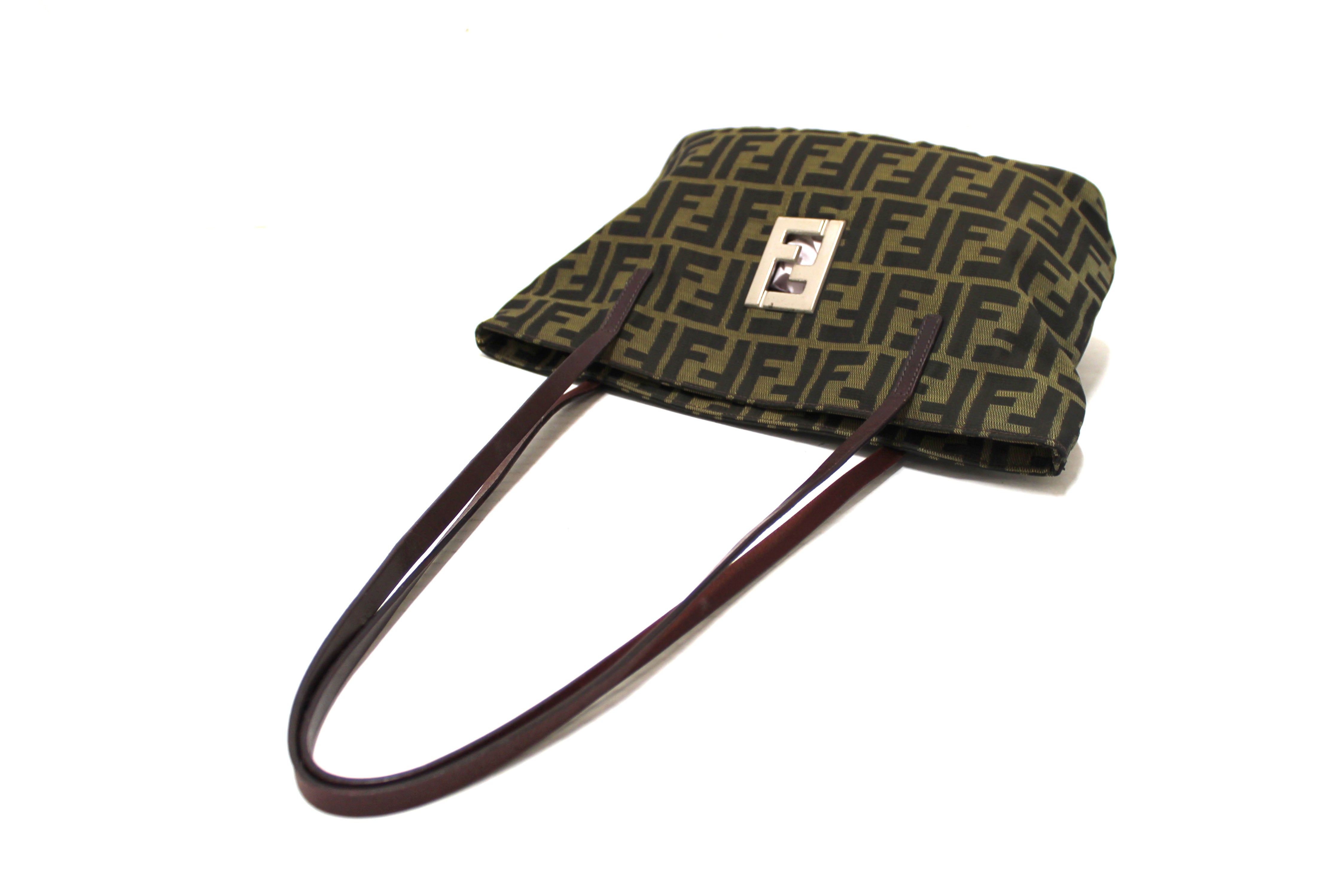 Authentic Fendi Tobacco Brown Zucca Print Canvas Shoulder Tote Bag for Women | Luxury Designer Handbag for Work, Travel & Everyday Use