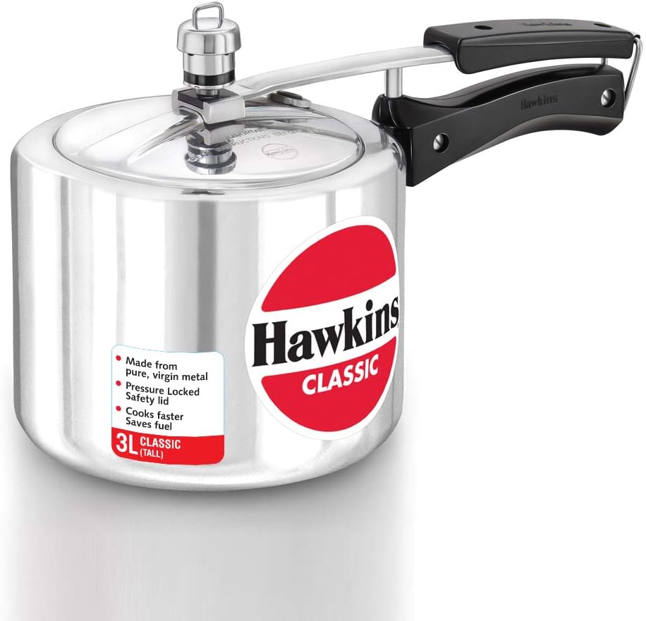 Hawkins CL3T Classic Aluminum Pressure Cooker 3 Liter Tall - Fast & Safe Cooking for Soups, Stews, Rice & Indian Dishes | Perfect for Home Chefs & Meal Prep